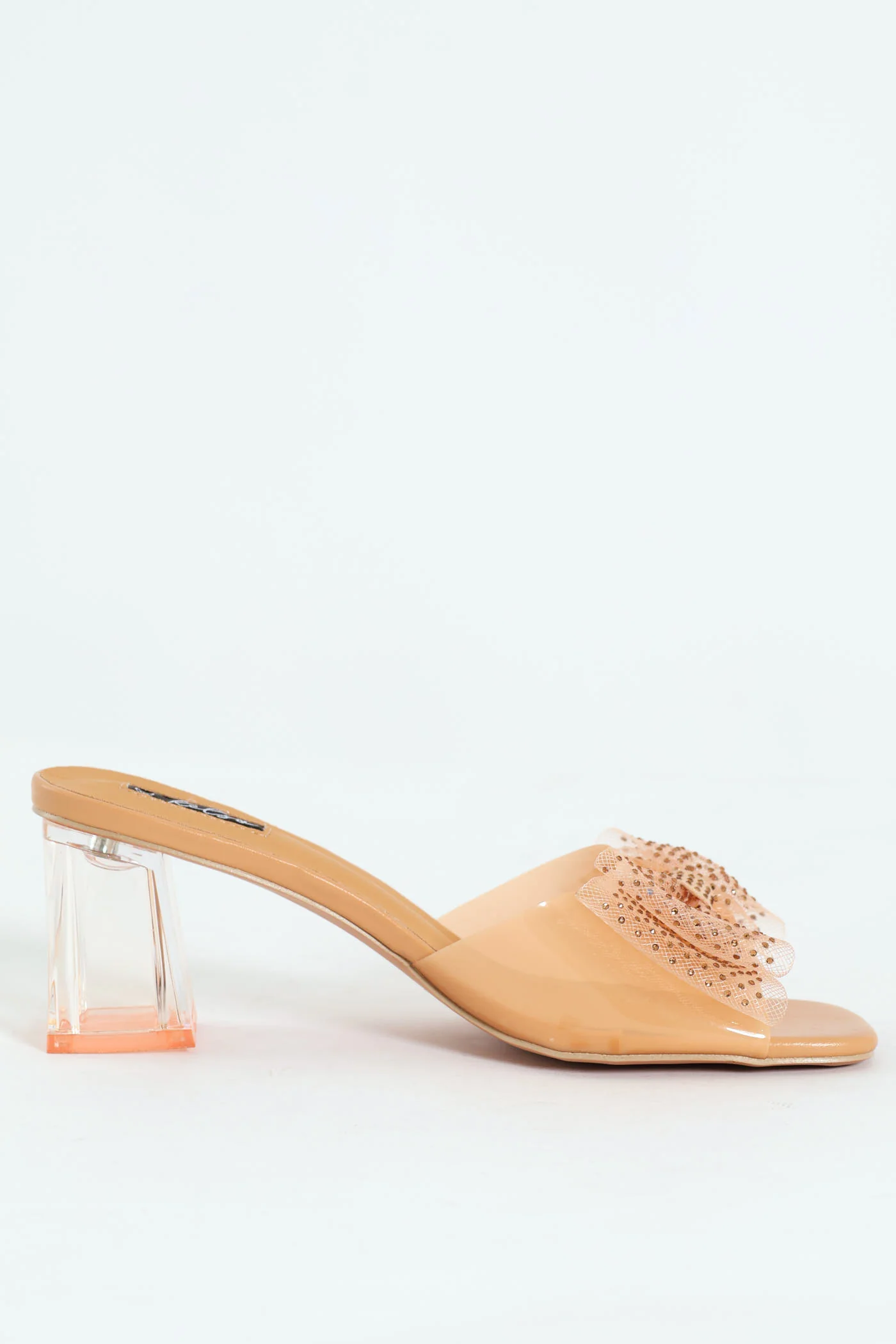 Self Colour Vinyl Sandal On Low Block Heel - Nude - Image 3