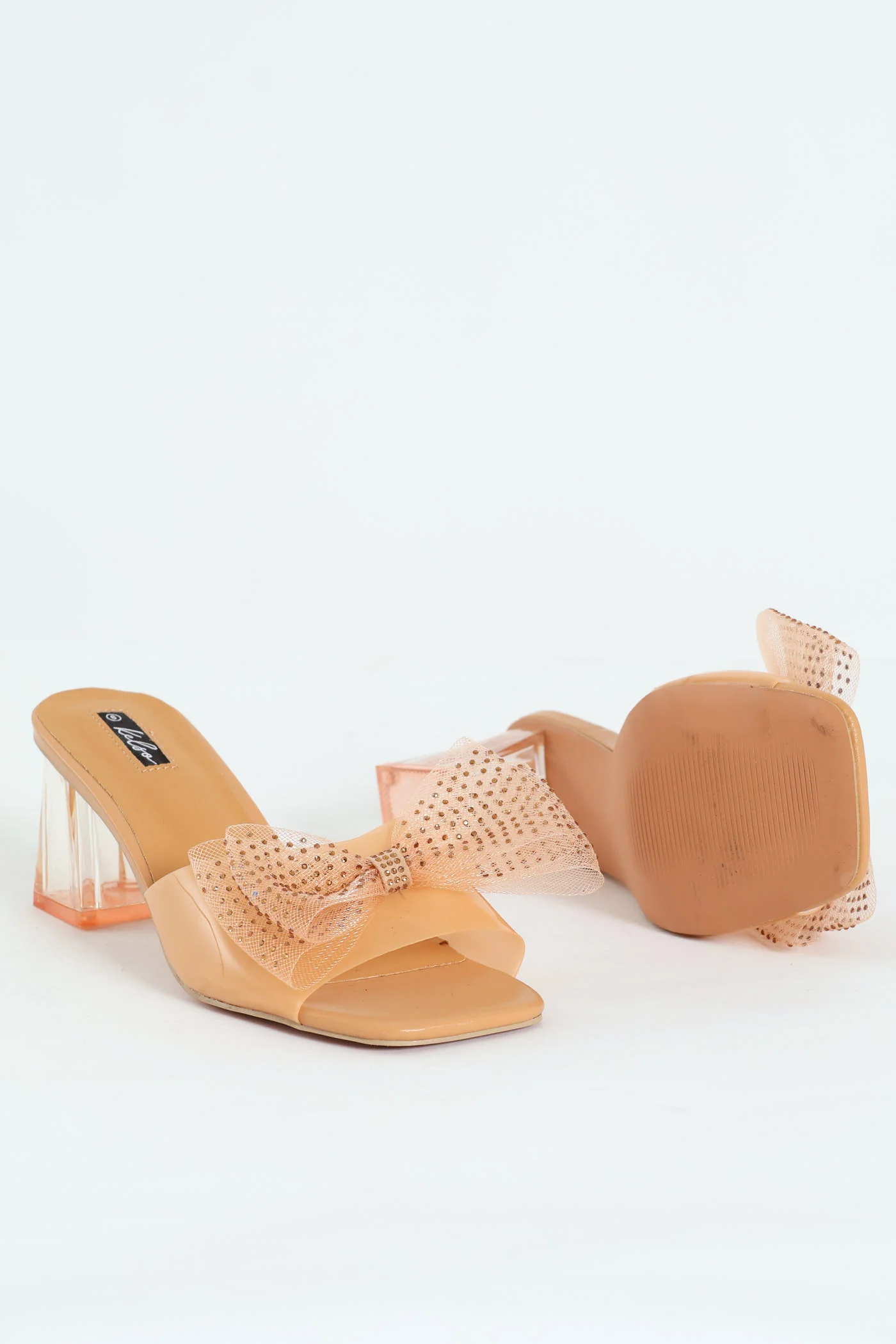 Self Colour Vinyl Sandal On Low Block Heel - Nude - Image 5