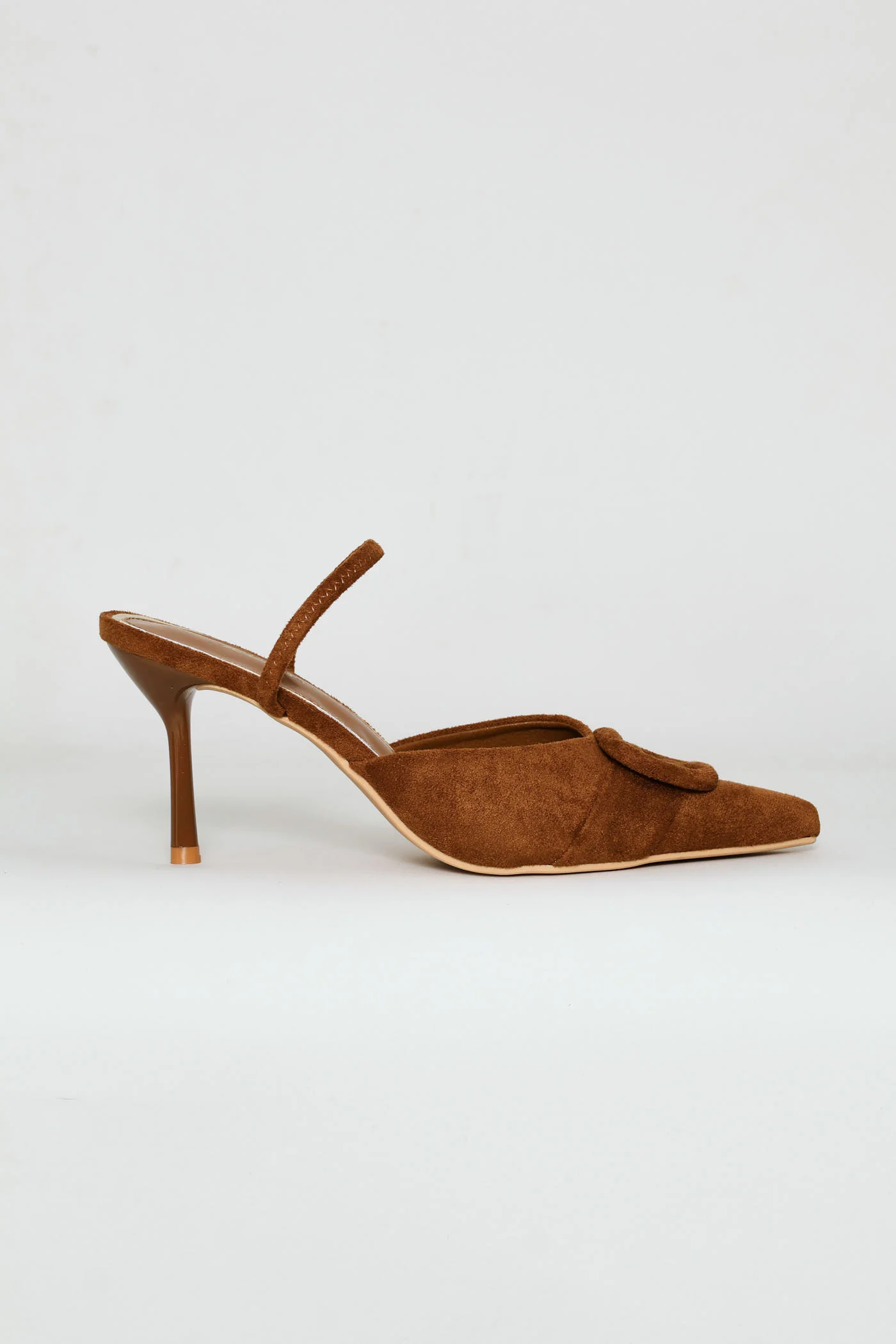Self Fabric Trim Elastic Slingback Kitten Heel - Tan - Image 3