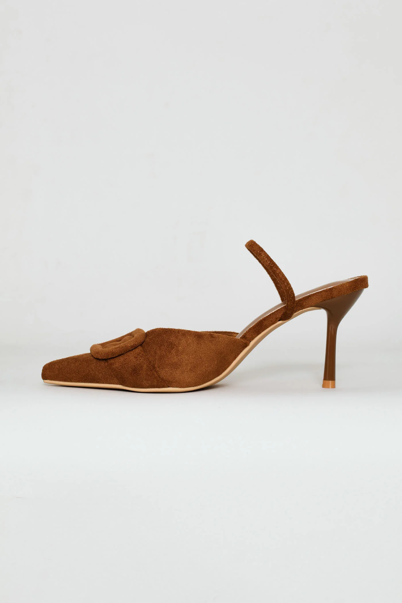 Self Fabric Trim Elastic Slingback Kitten Heel - Tan - Image 4