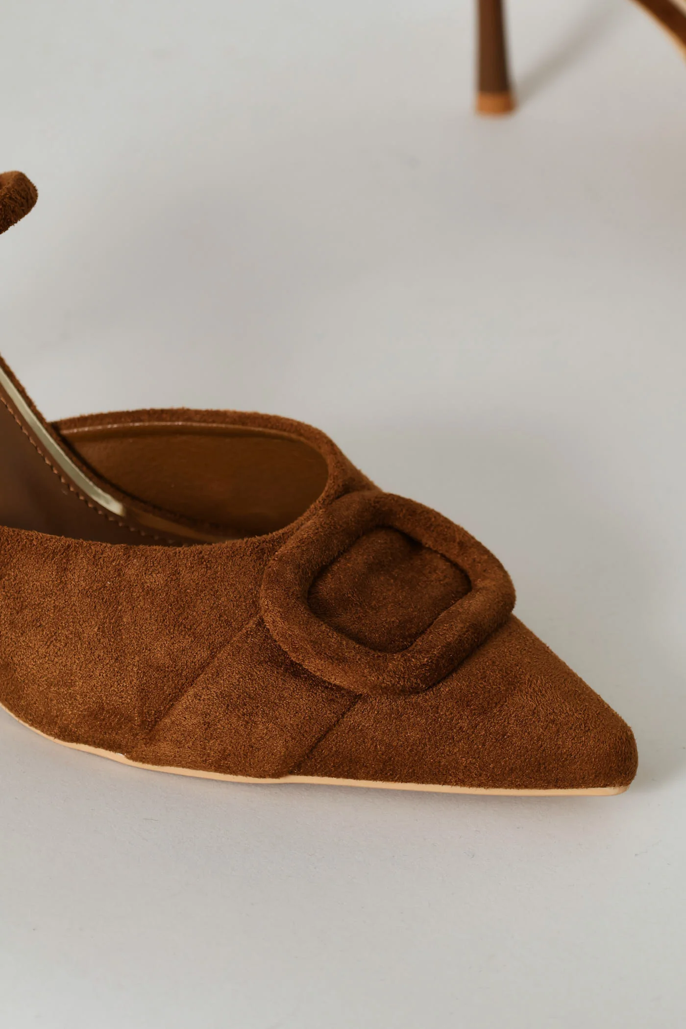 Self Fabric Trim Elastic Slingback Kitten Heel - Tan - Image 5