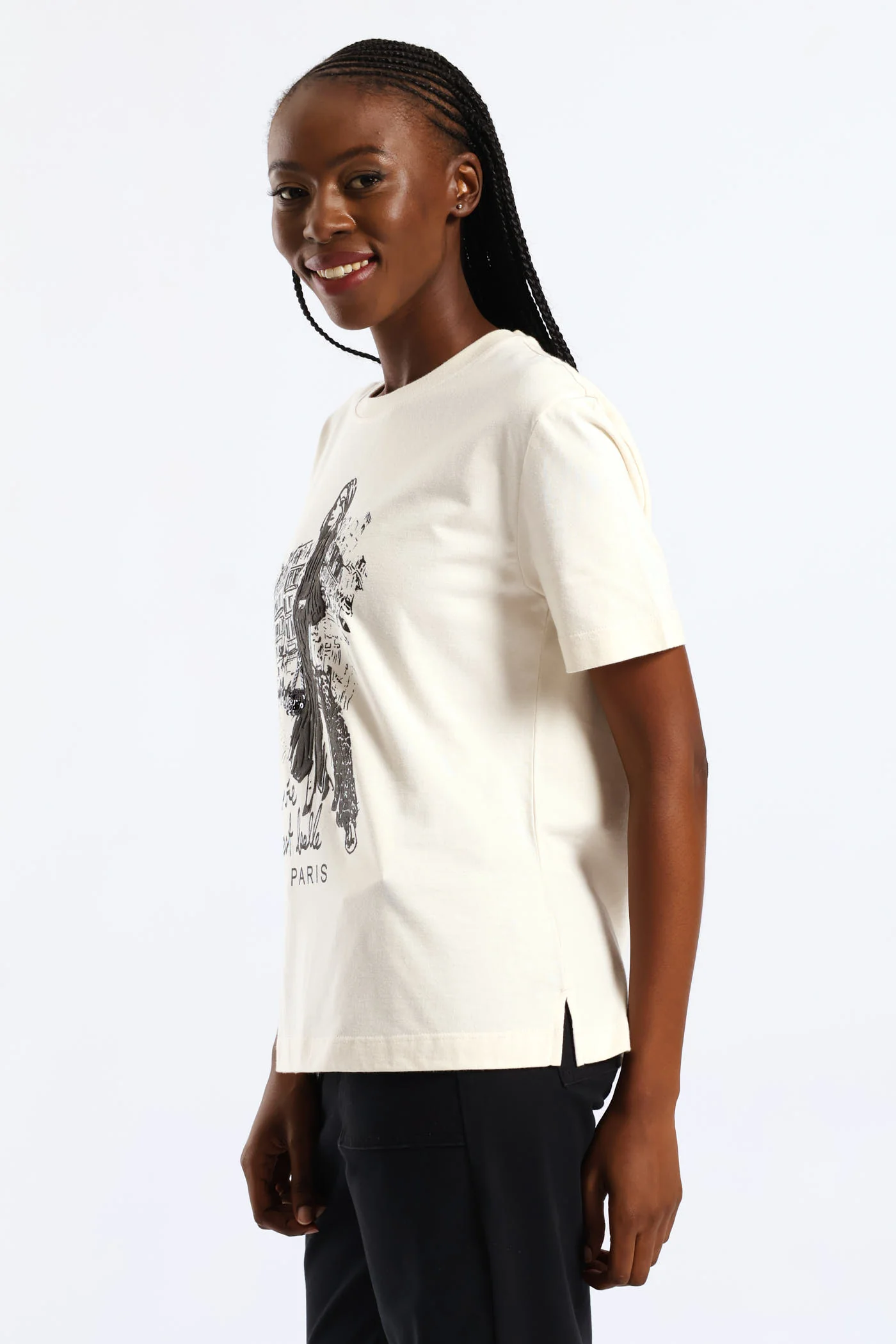 Sequin & Puff Print C'Est La Vie Paris Tee - Fawn - Image 4