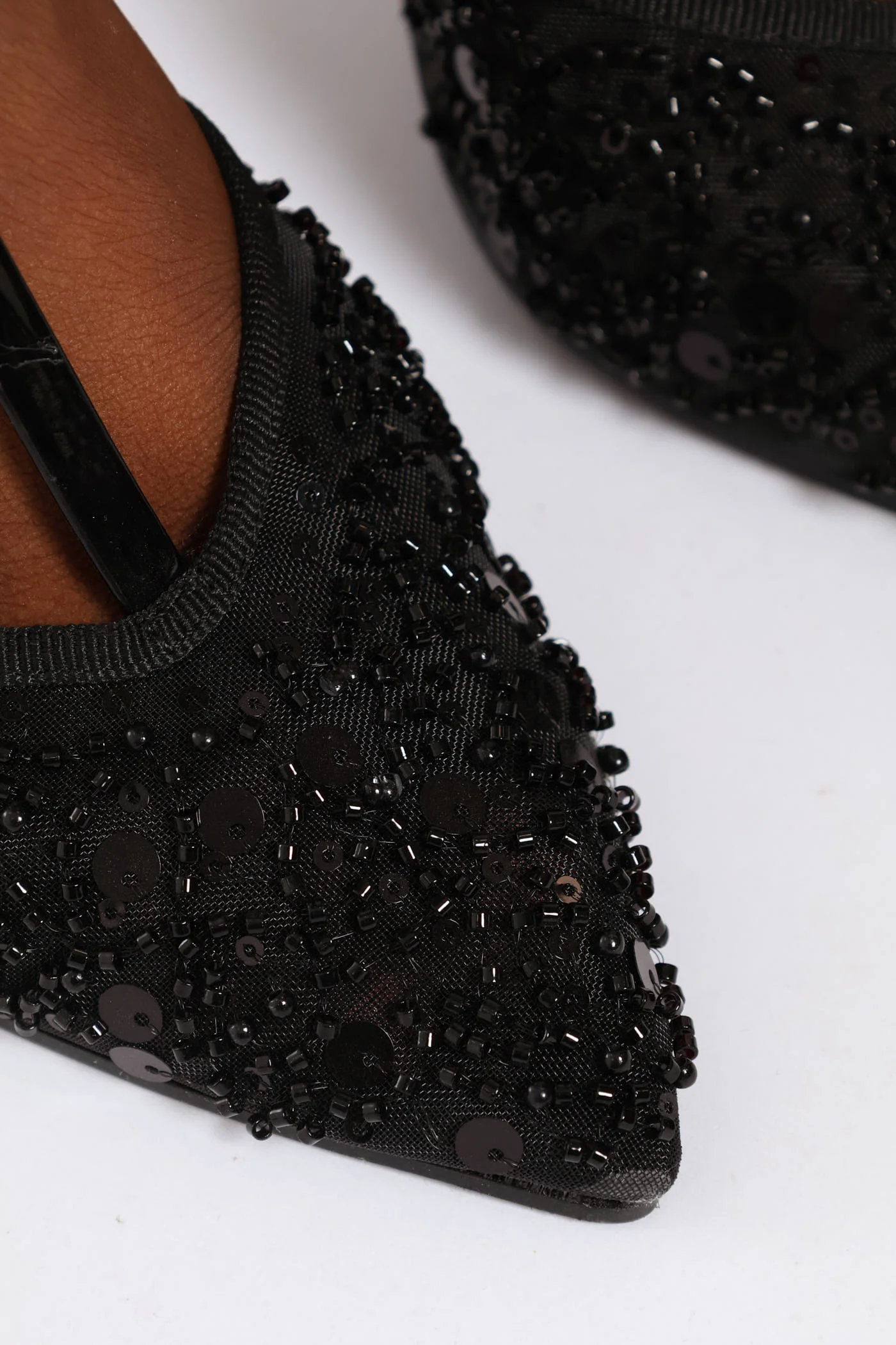 Sequin Ankle Strap Pointed Stiletto Heel - Black - Image 5
