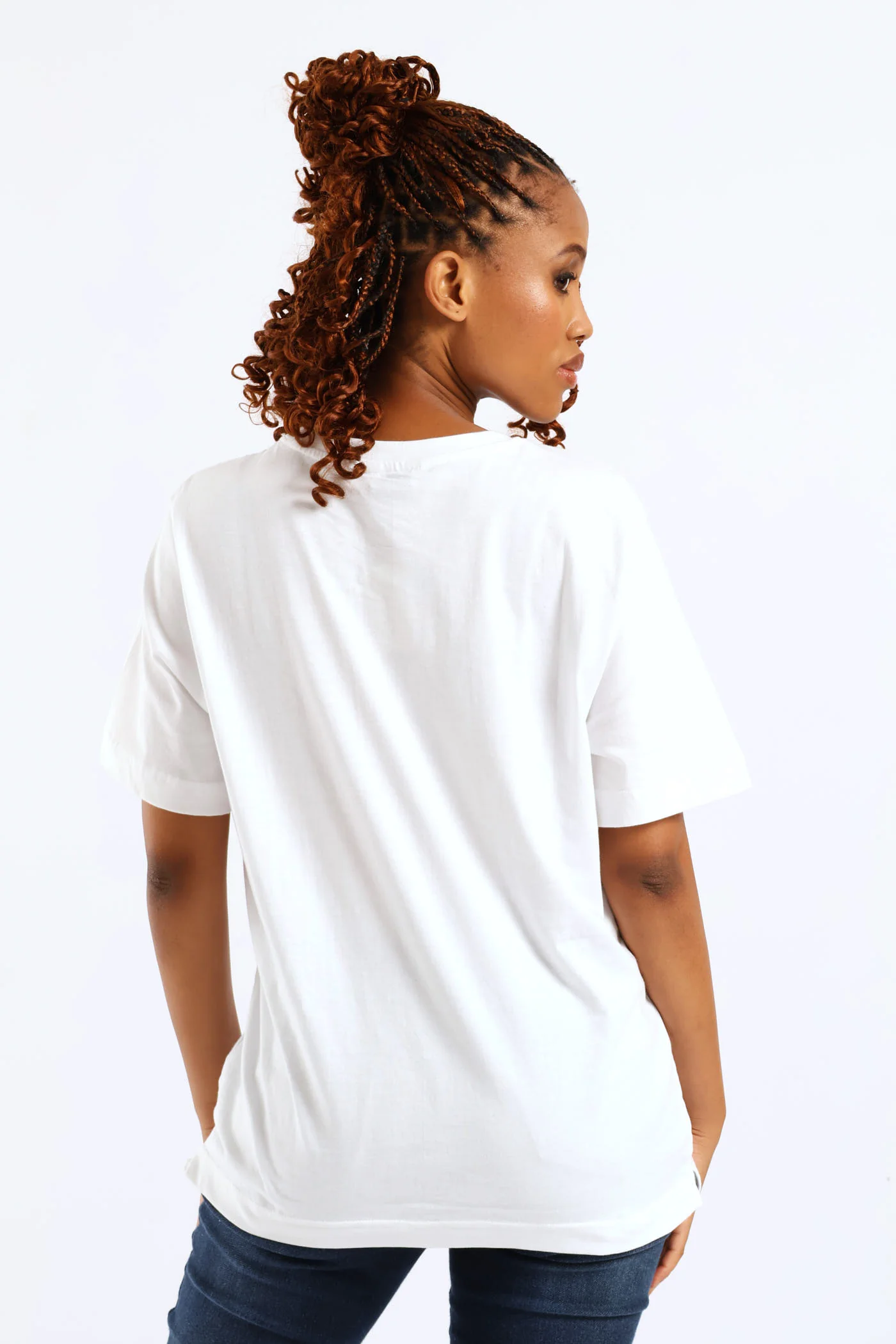 Sequin Cornelli Face Cotton Rib Neck Boxy Tee - White - Image 2