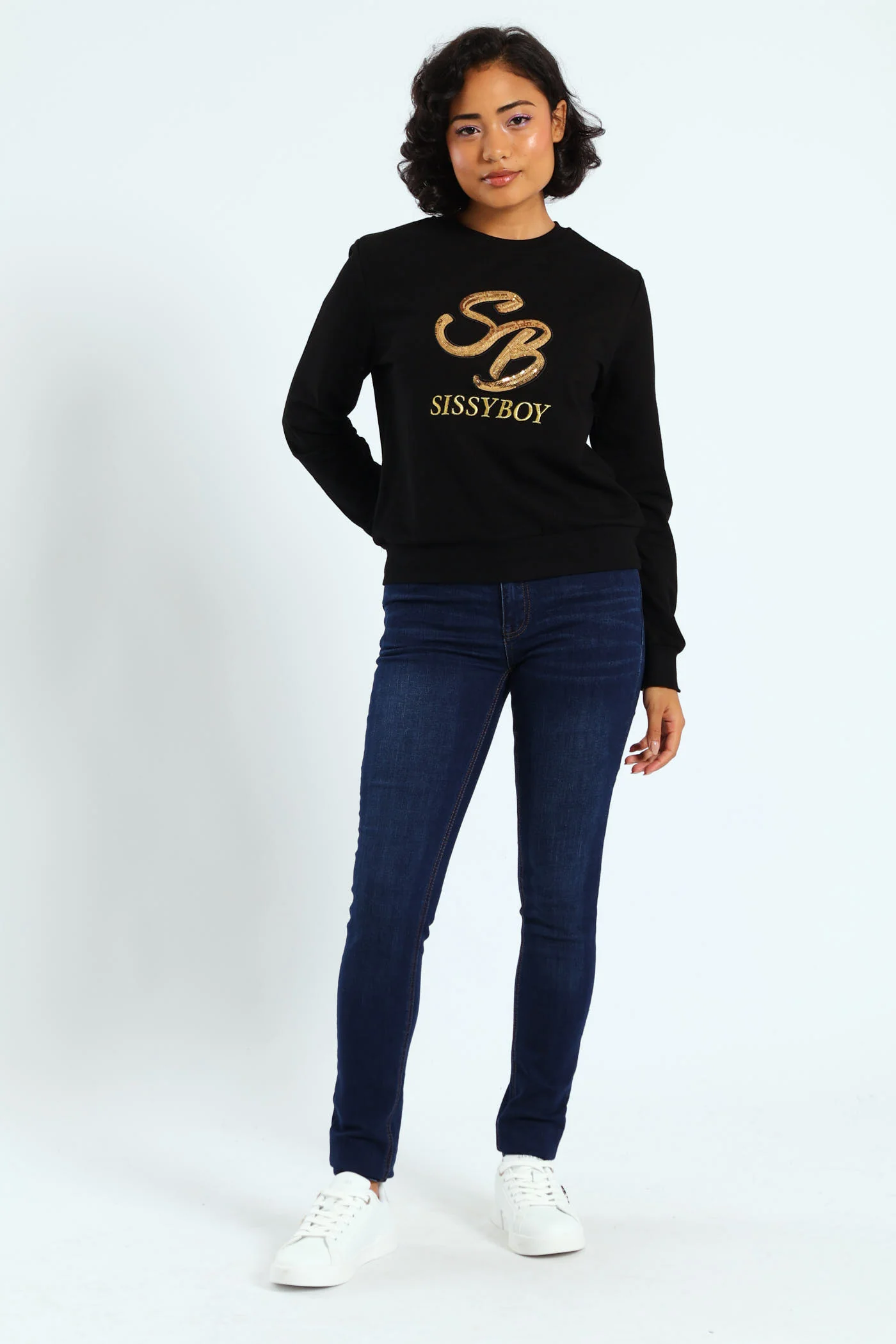 Sequin Embroidered Logo Sweat Top - Black - Image 2