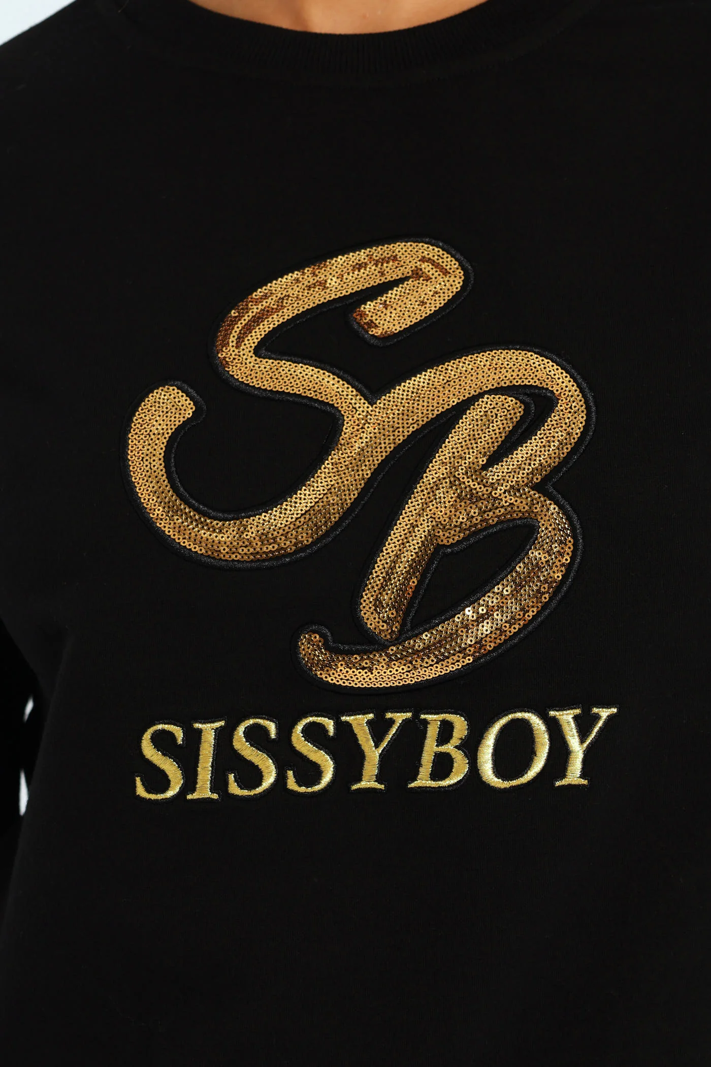 Sequin Embroidered Logo Sweat Top - Black - Image 4