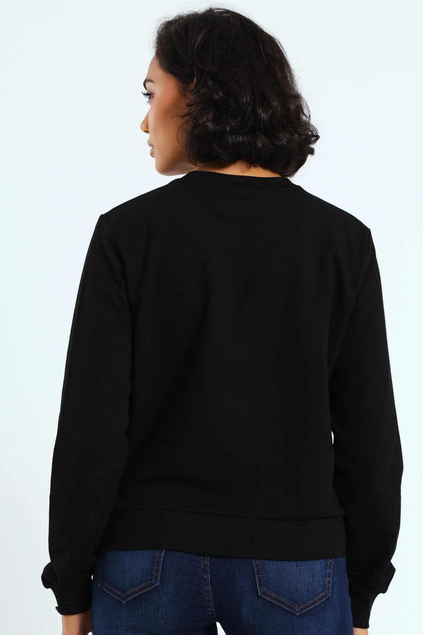 Sequin Embroidered Logo Sweat Top - Black - Image 5