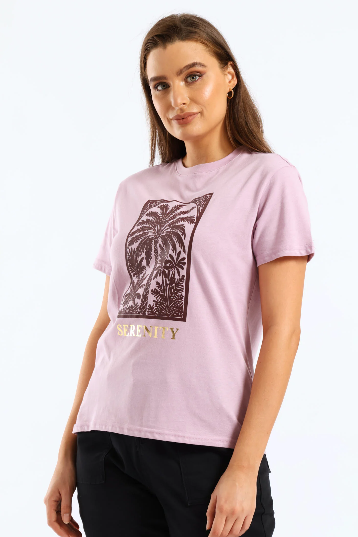 Serenity Palm Foil Tee - Lavender - Image 3