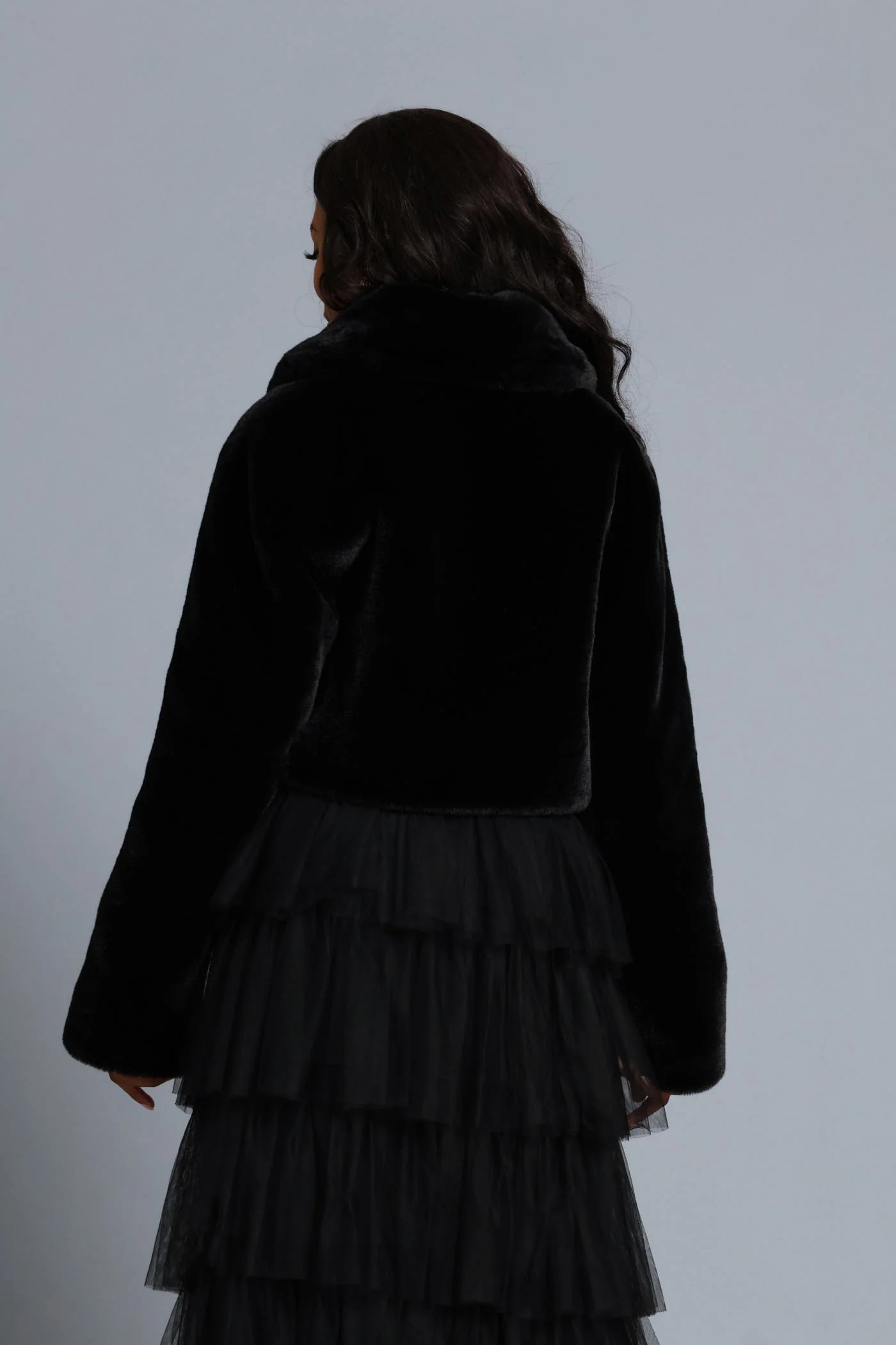 Shawl Collar Fur Coat - Black - Image 5