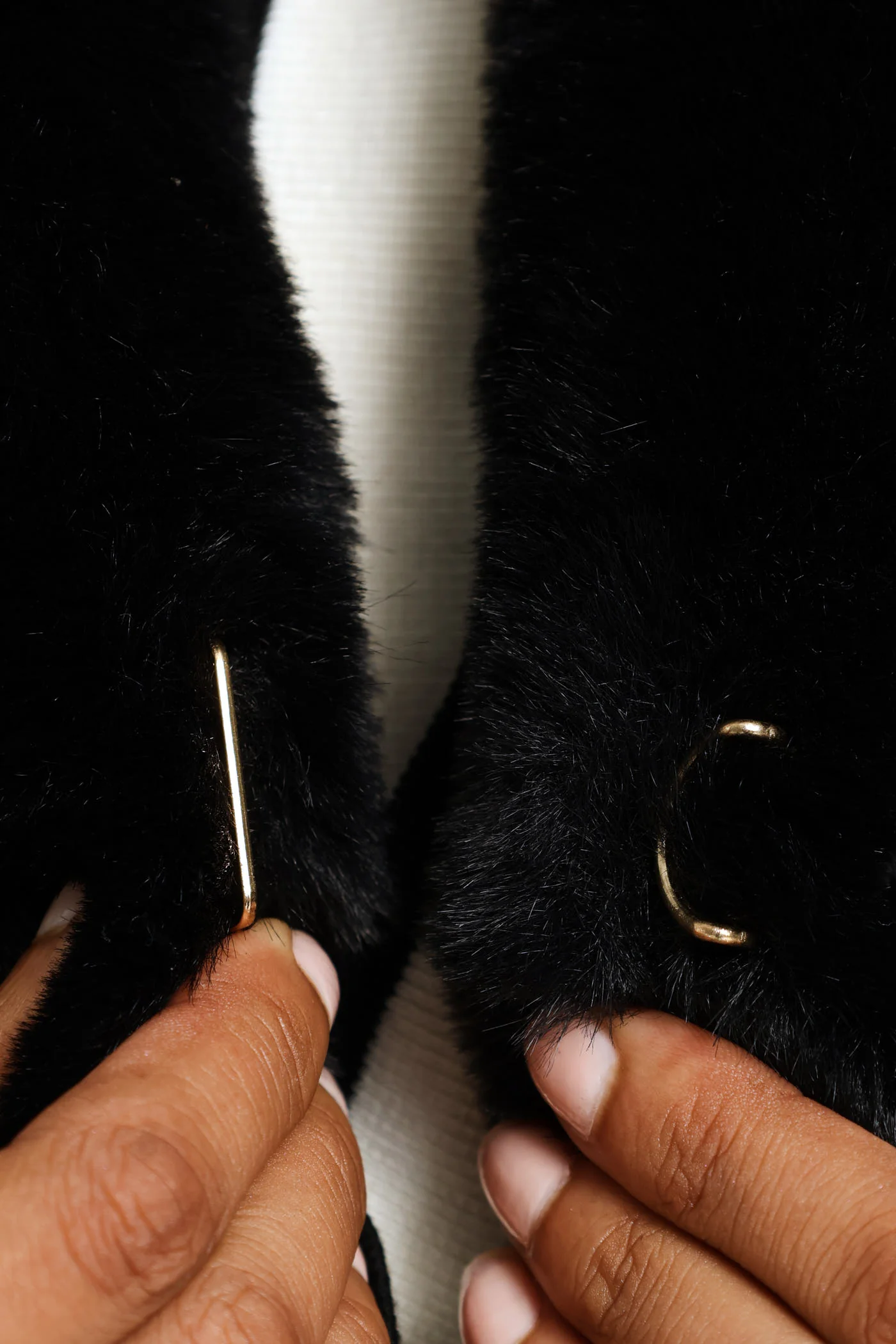 Shawl Collar Fur Coat - Black - Image 7