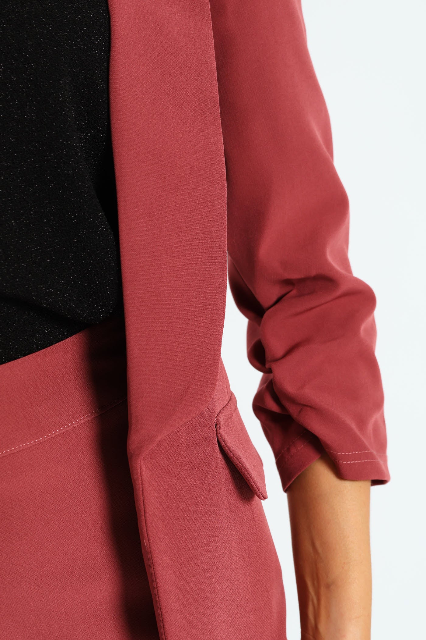 Shawl Collar Gauged Sleeve Blazer - Dusty Pink - Image 5