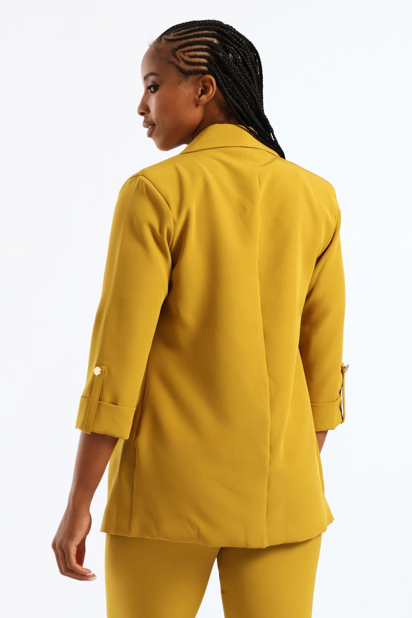 Shawl Collar Turn Up Sleeve Blazer - Chartreuse - Image 3