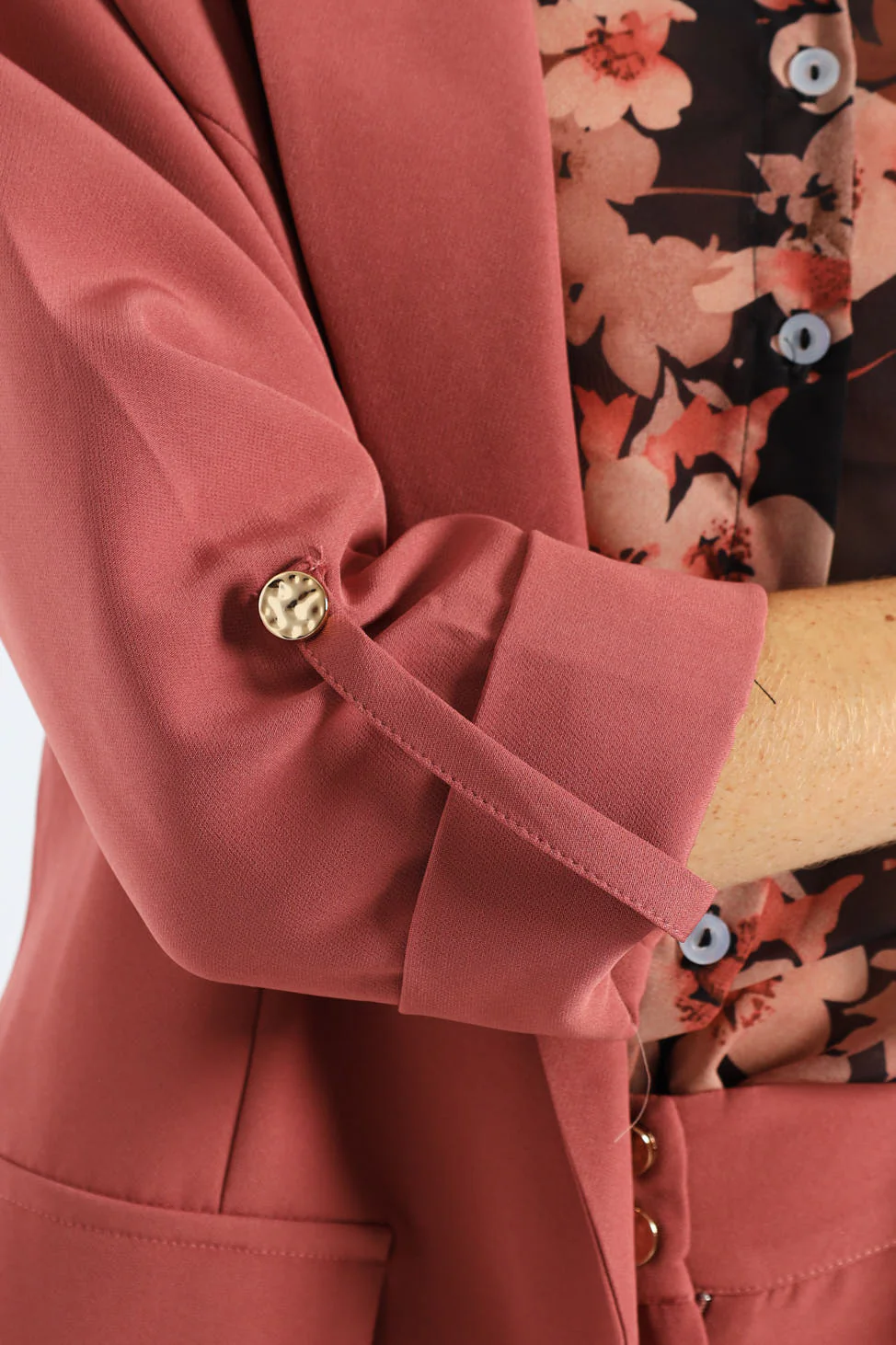 Shawl Collar Turn Up Sleeve Blazer - Deco Rose - Image 2