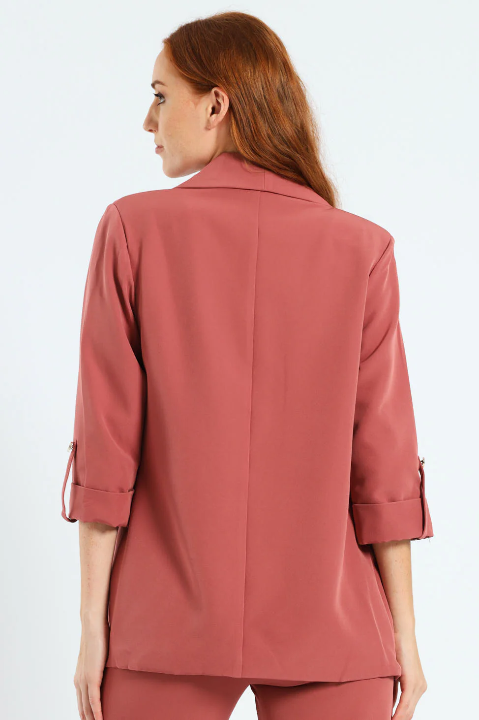 Shawl Collar Turn Up Sleeve Blazer - Deco Rose - Image 4