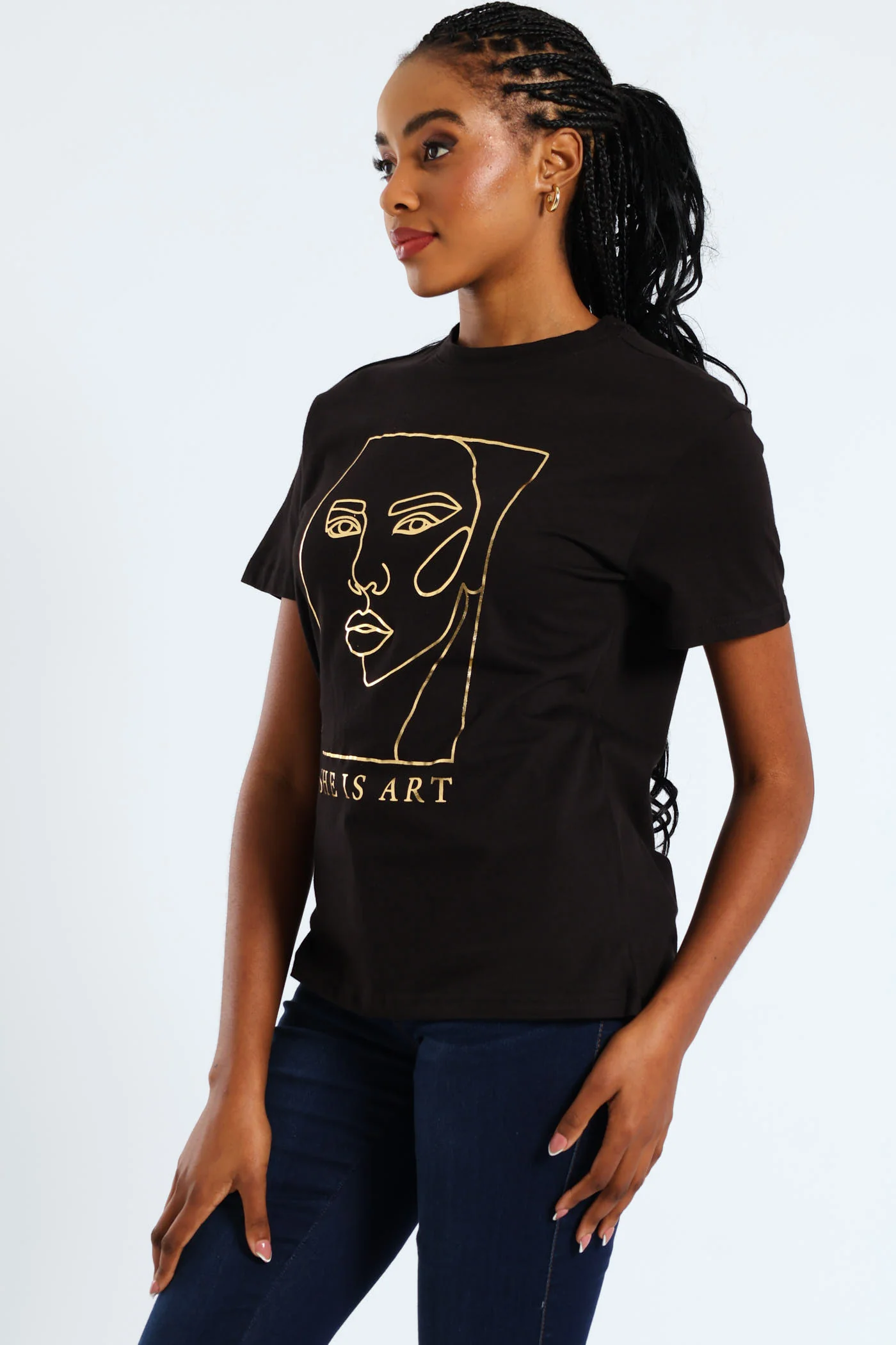 She Is Art Face Foil Tee - Black - Image 3