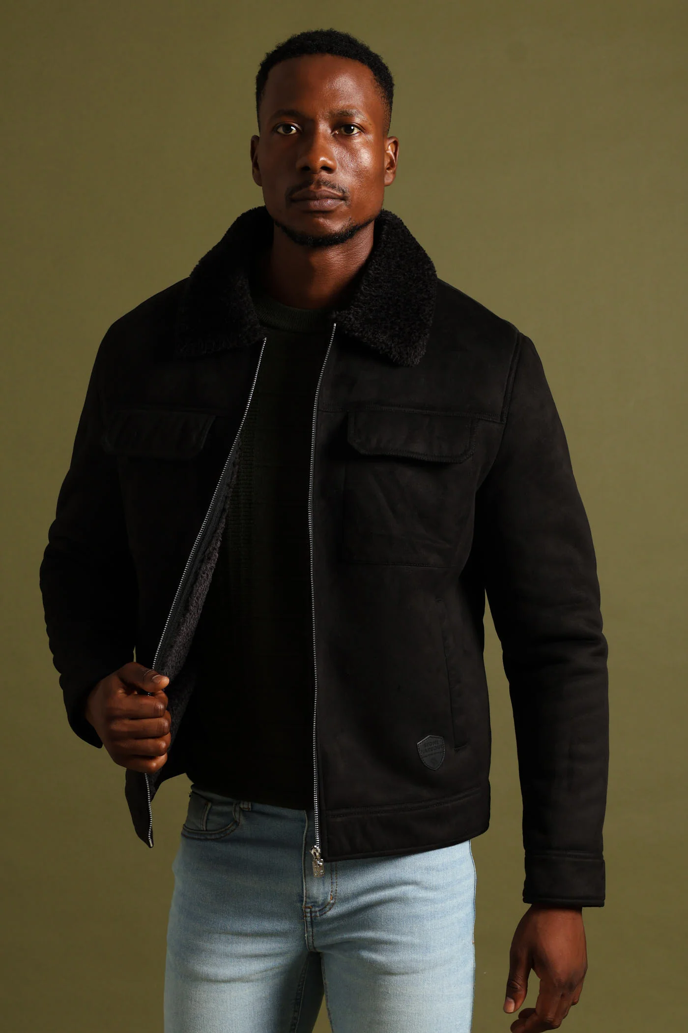 Shearling Sherpa Zip Through Jacket - Black - Image 7