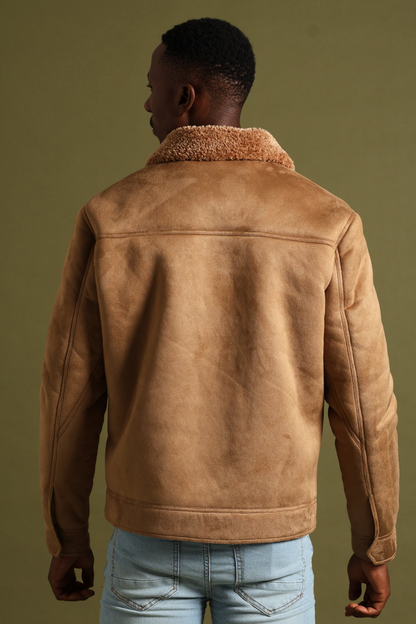 Shearling Sherpa Zip Through Jacket - Camel - Image 5