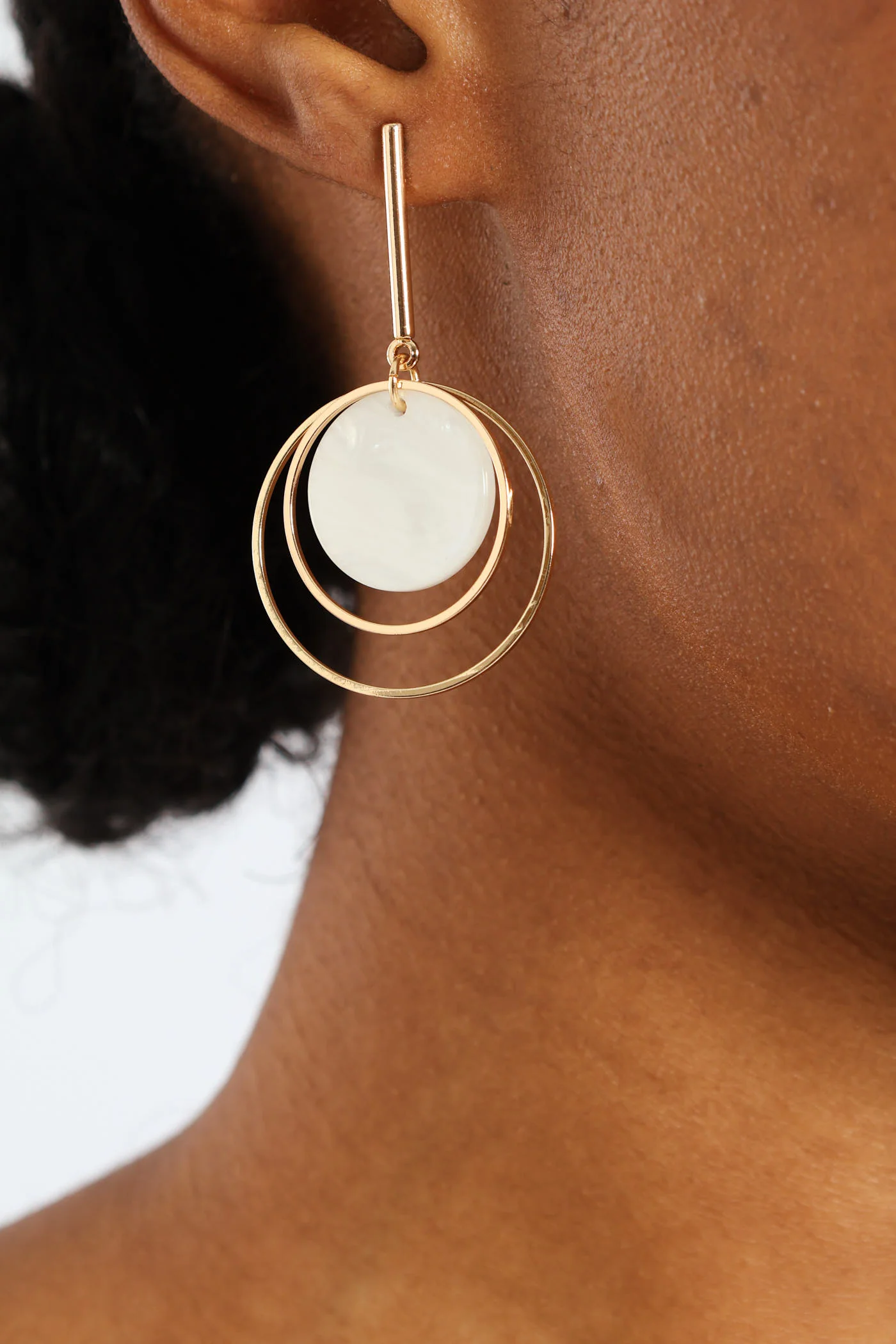 Shell Disc Drop Earrings - Gold - Image 2