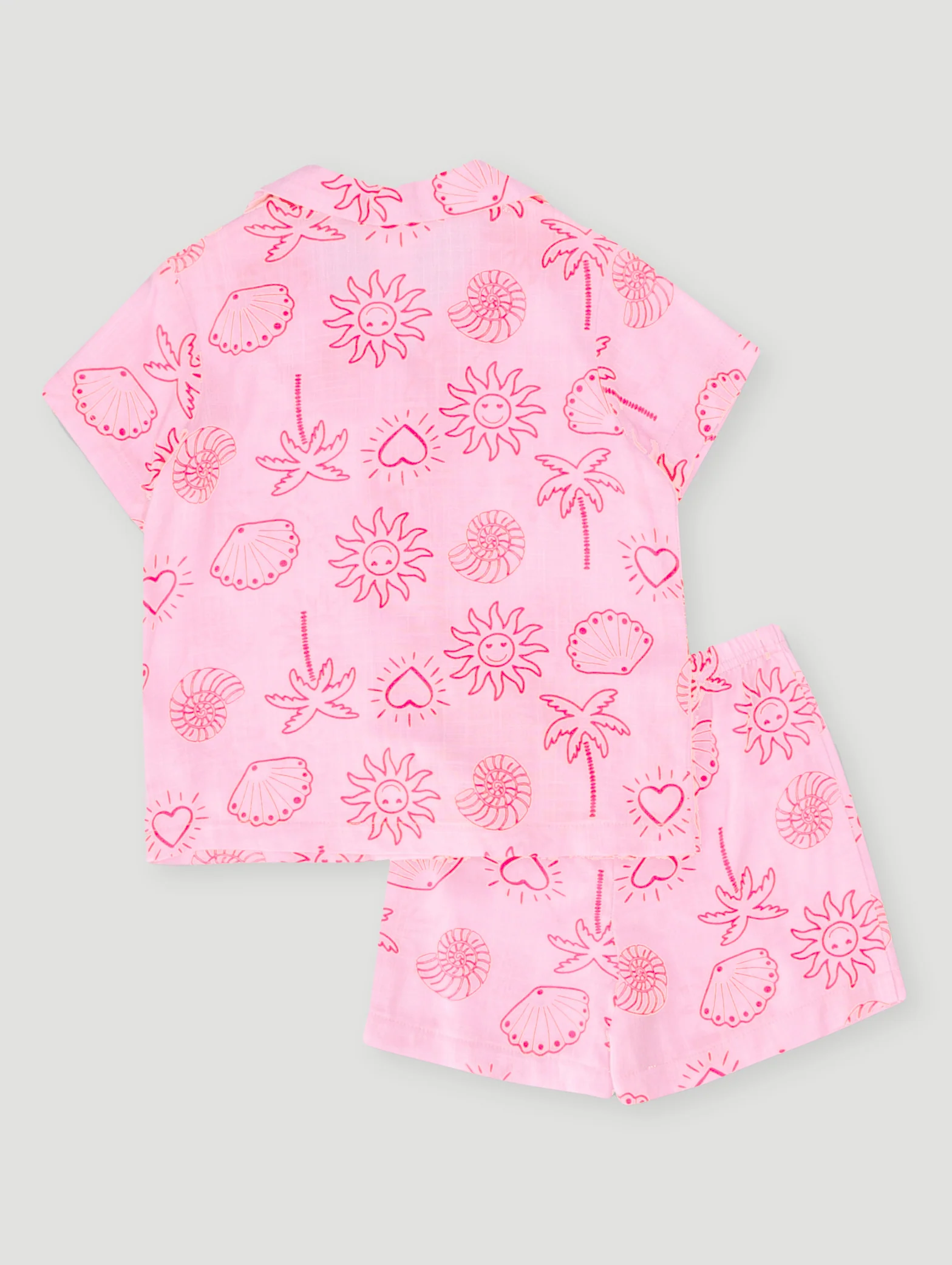 Pre-Girls Shell Fish Print Linen Set - Pink - Image 2