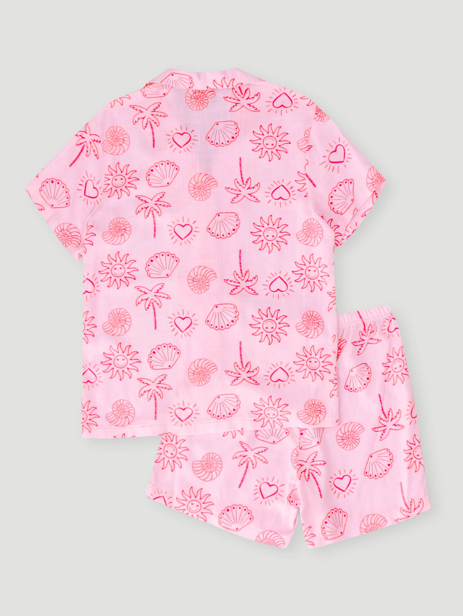 Girls Shell Fish Print Linen Set - Pink - Image 2