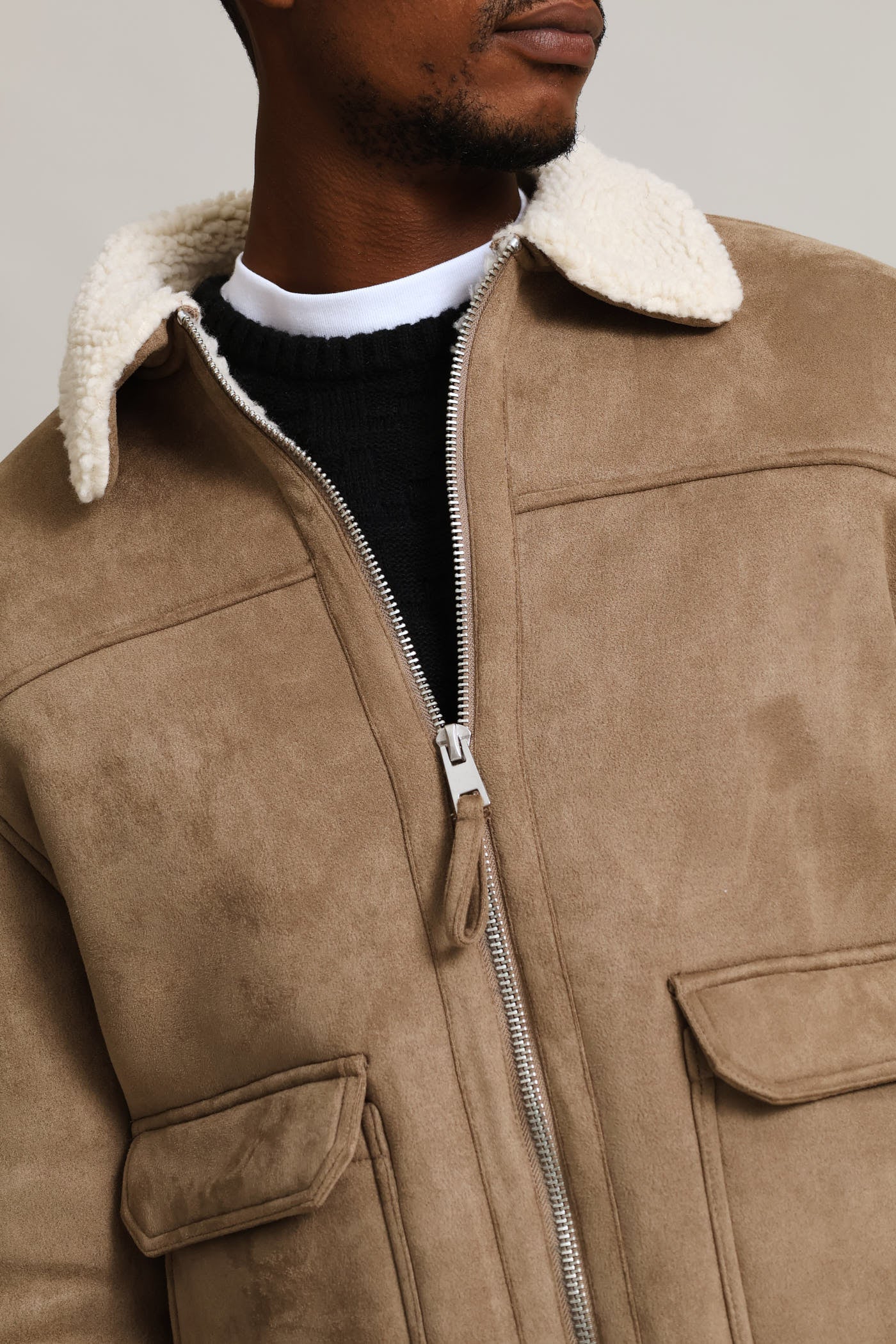 Sherling Sherpa Trucker Jacket - Taupe - Image 2
