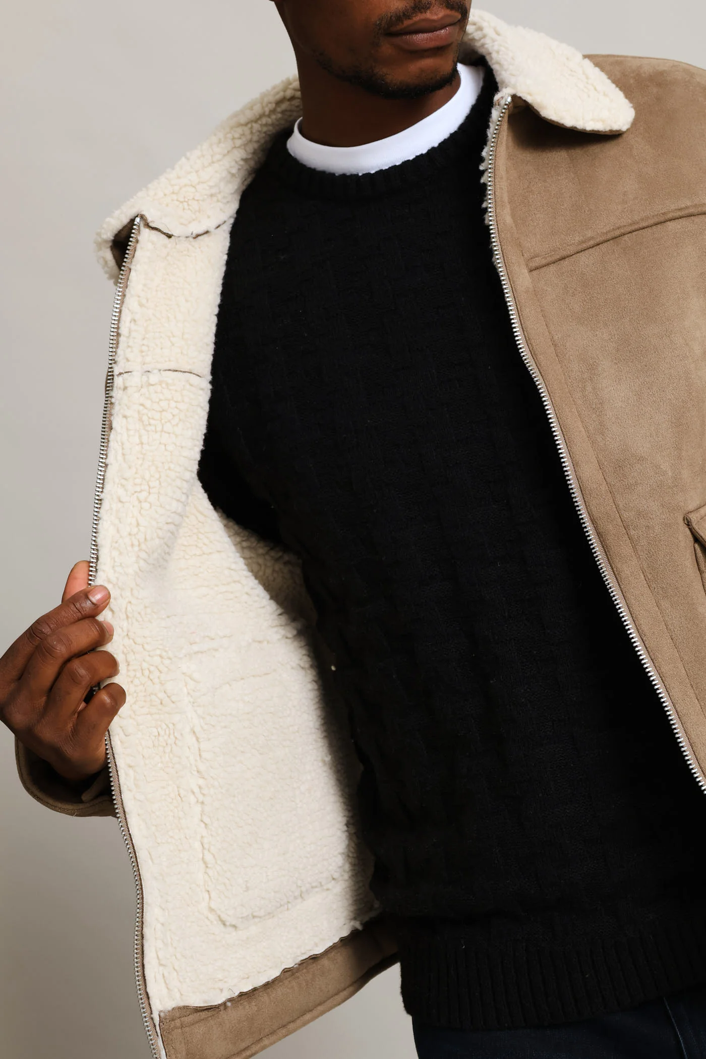 Sherling Sherpa Trucker Jacket - Taupe - Image 3