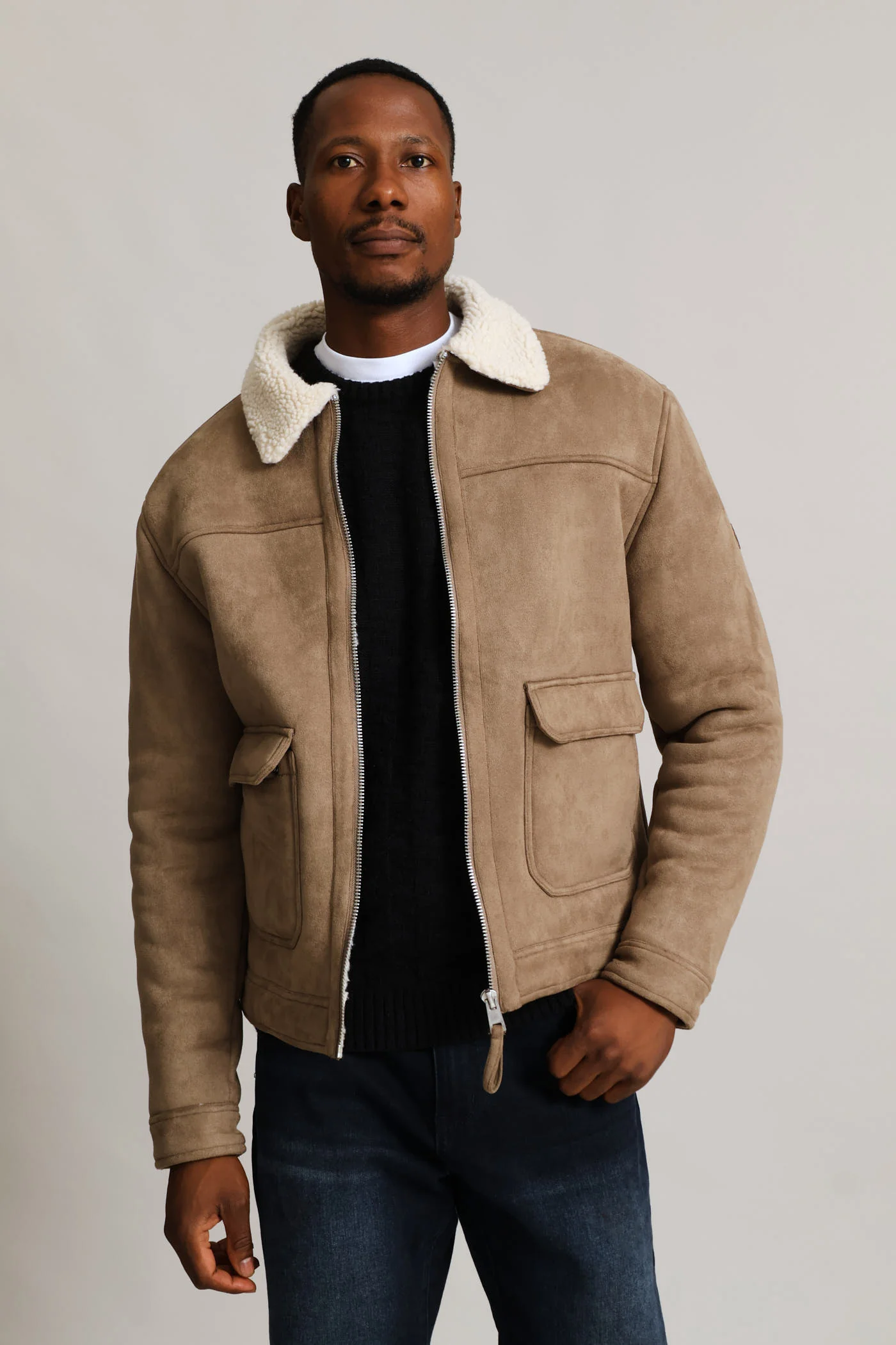 Sherling Sherpa Trucker Jacket - Taupe - Image 5