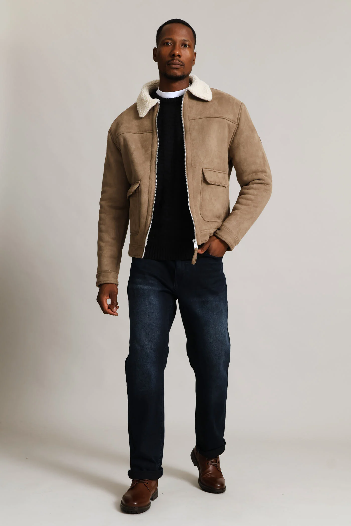 Sherling Sherpa Trucker Jacket - Taupe - Image 6