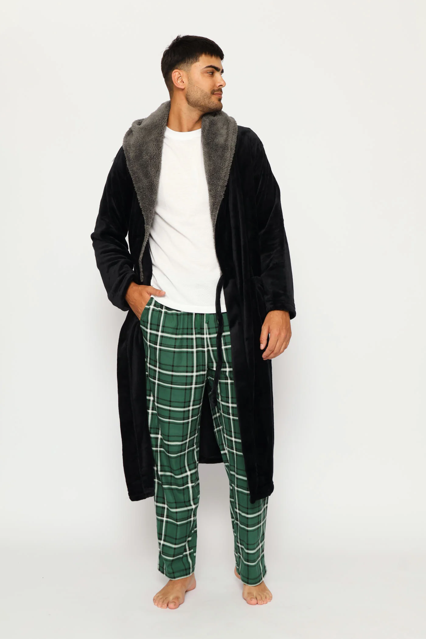 Sherpa & Coral Fleece Hooded Gown - Black - Image 6