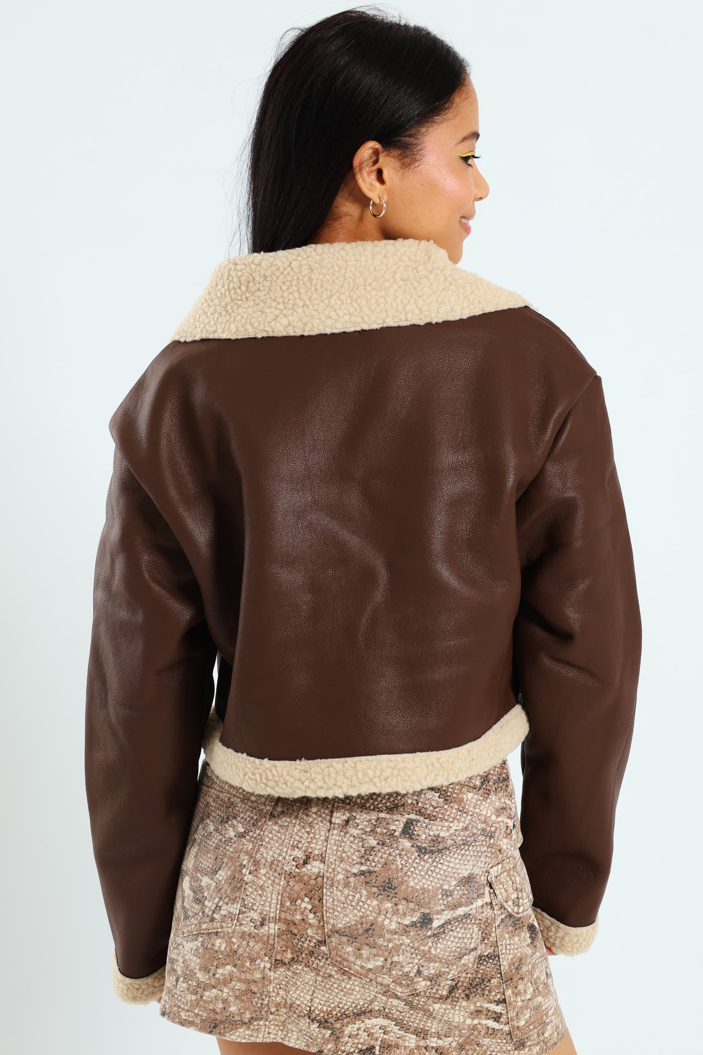 Sherpa Aviator Jacket - Chocolate - Image 3