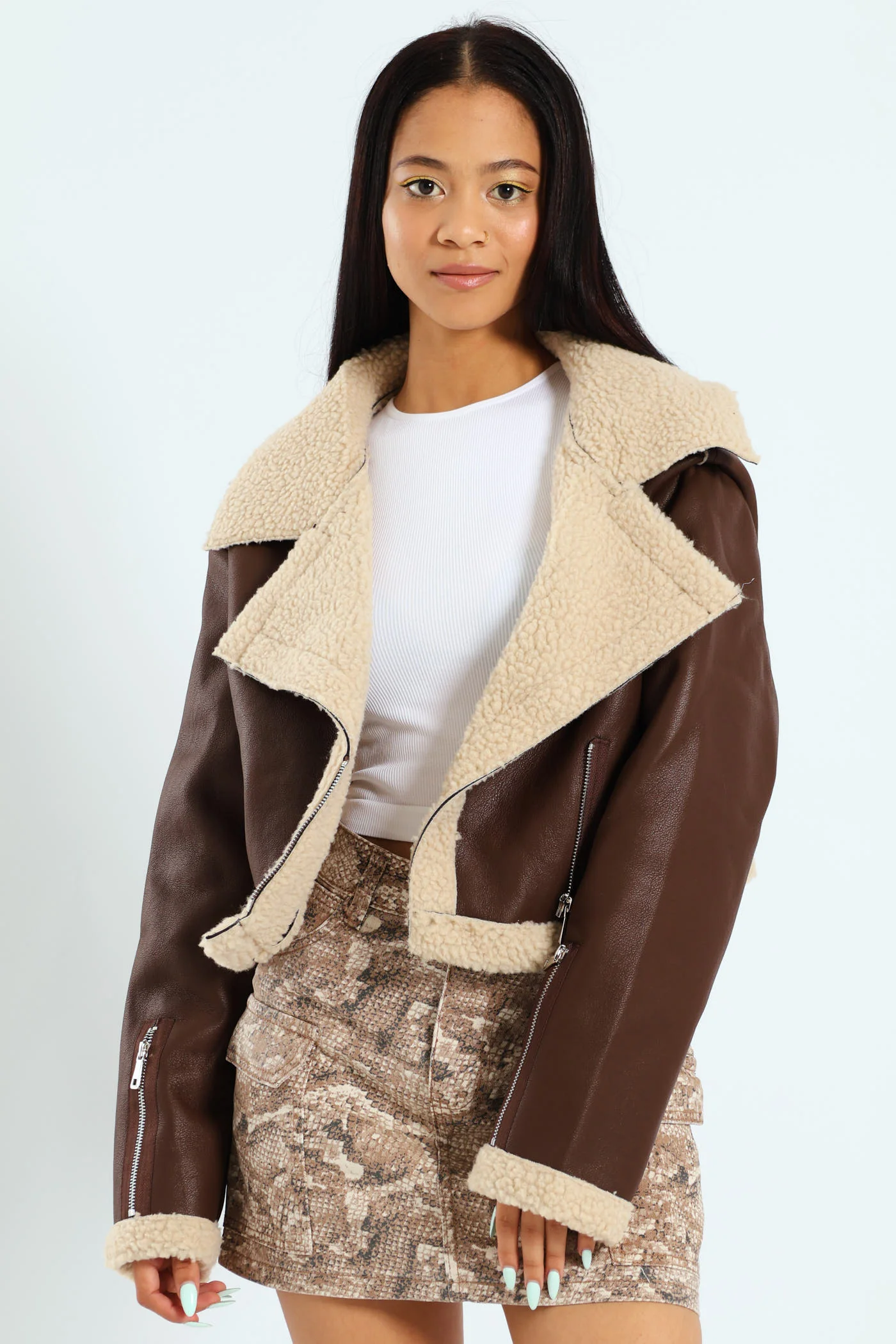 Sherpa Aviator Jacket - Chocolate - Image 6
