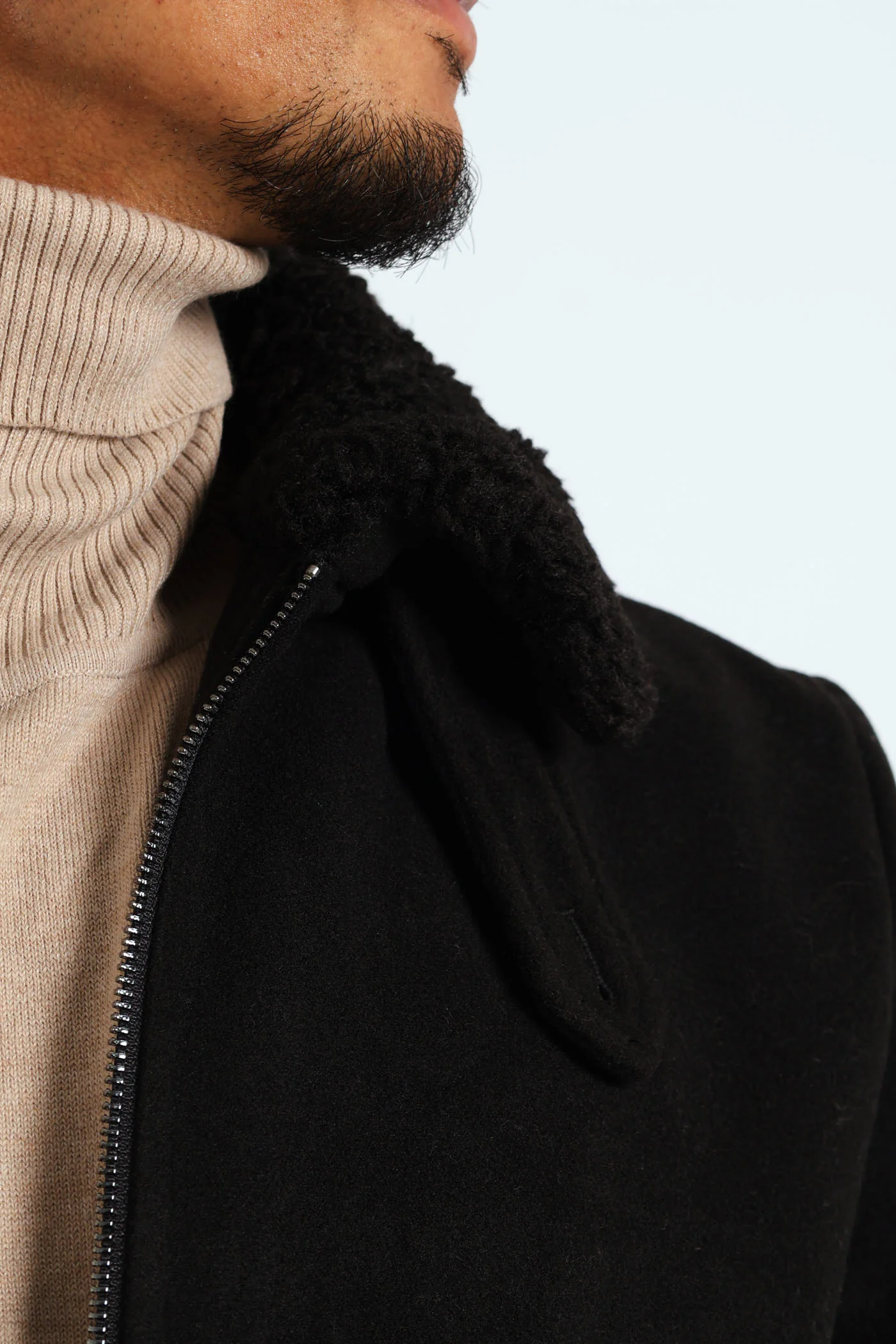 Sherpa Collar Melton Jacket - Black - Image 2