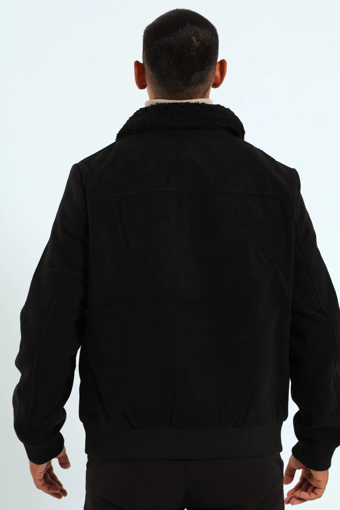 Sherpa Collar Melton Jacket - Black - Image 3