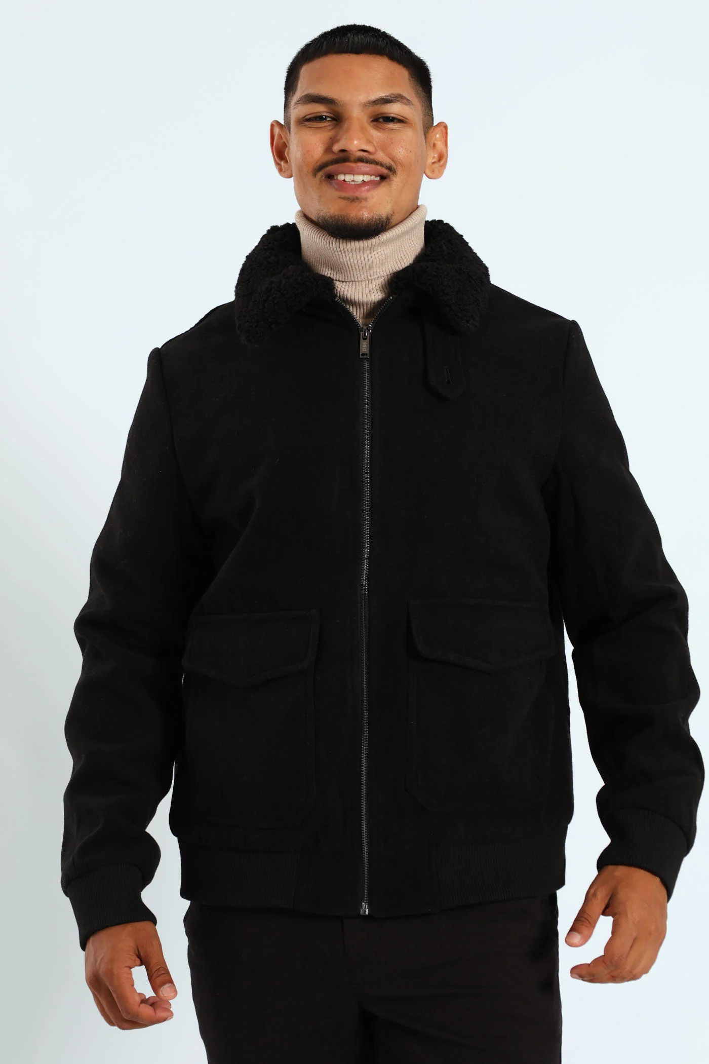 Sherpa Collar Melton Jacket - Black - Image 4