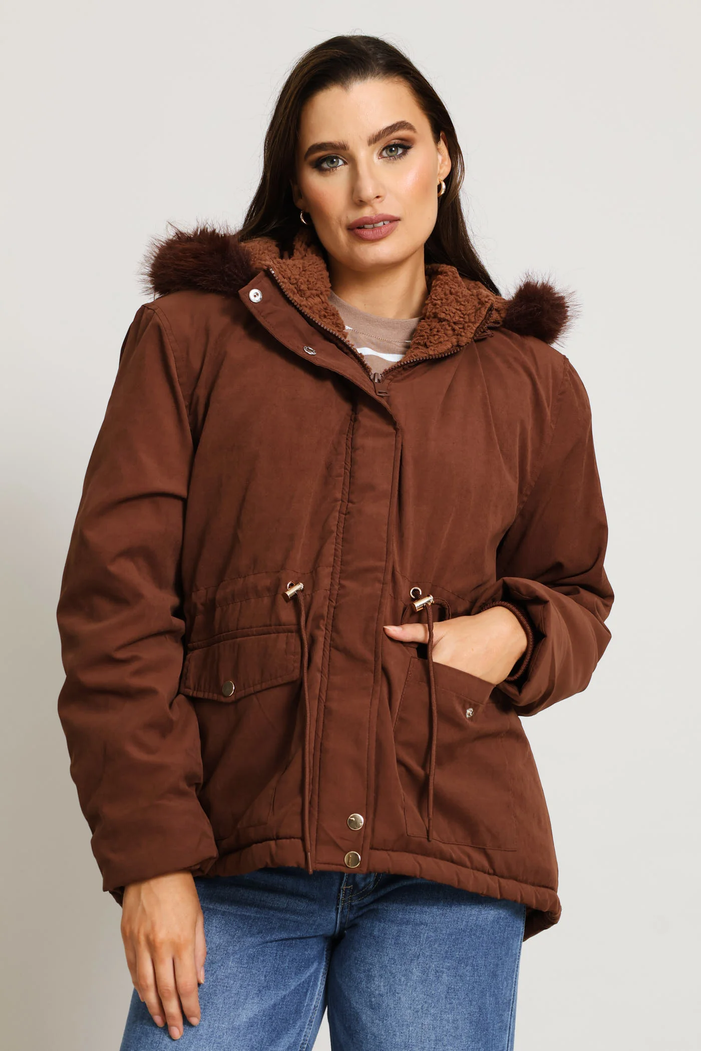 Sherpa Lined Parka - Chocolate - Image 2