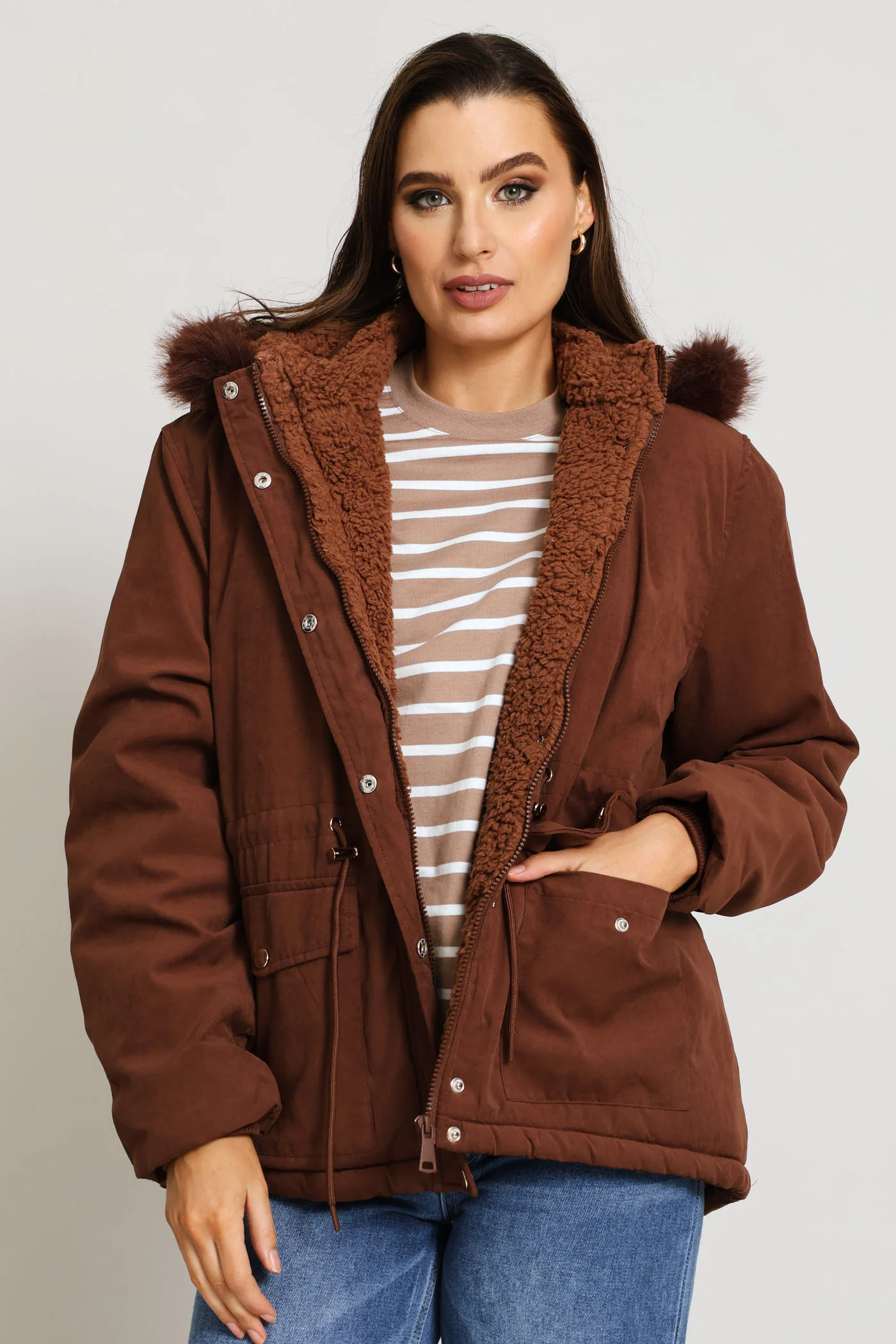 Sherpa Lined Parka - Chocolate - Image 4