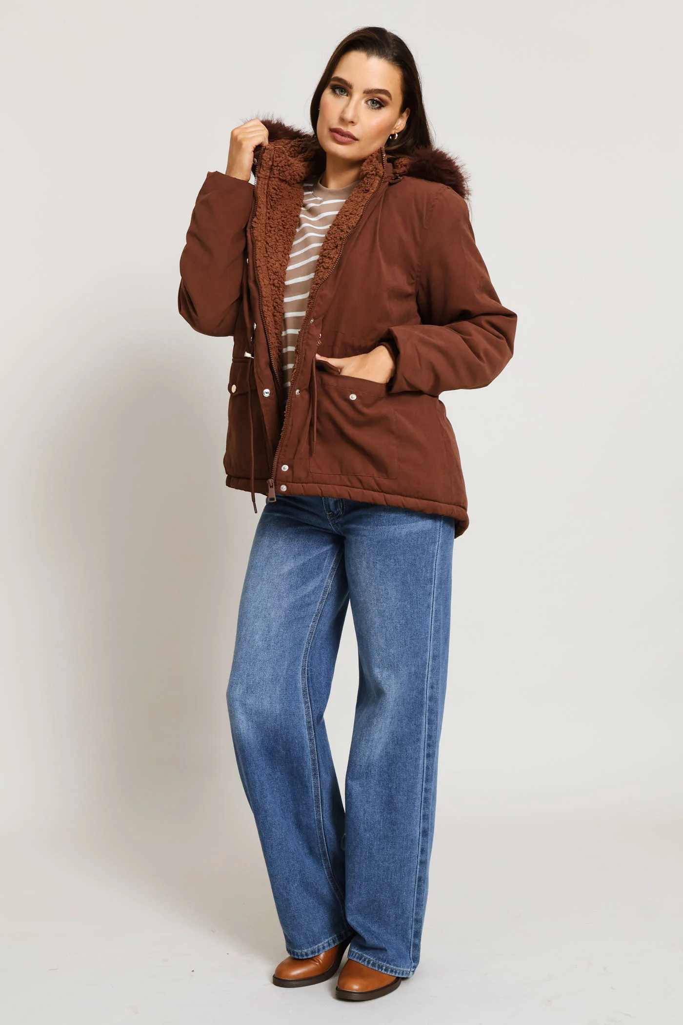 Sherpa Lined Parka - Chocolate - Image 7