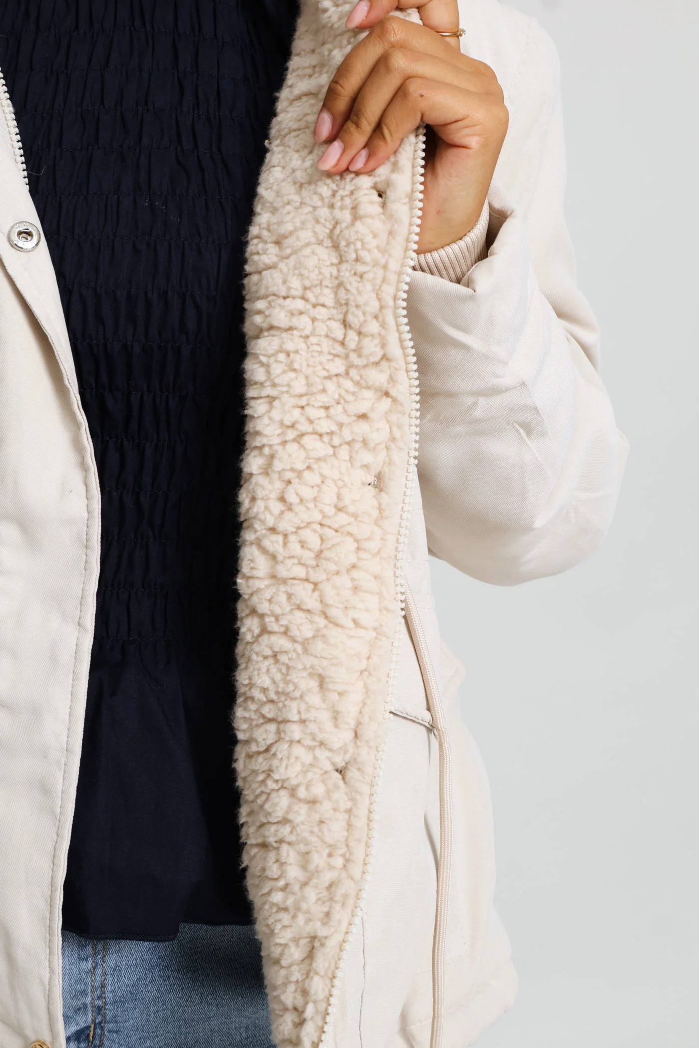 Sherpa Lined Parka Jacket - Light Stone - Image 2