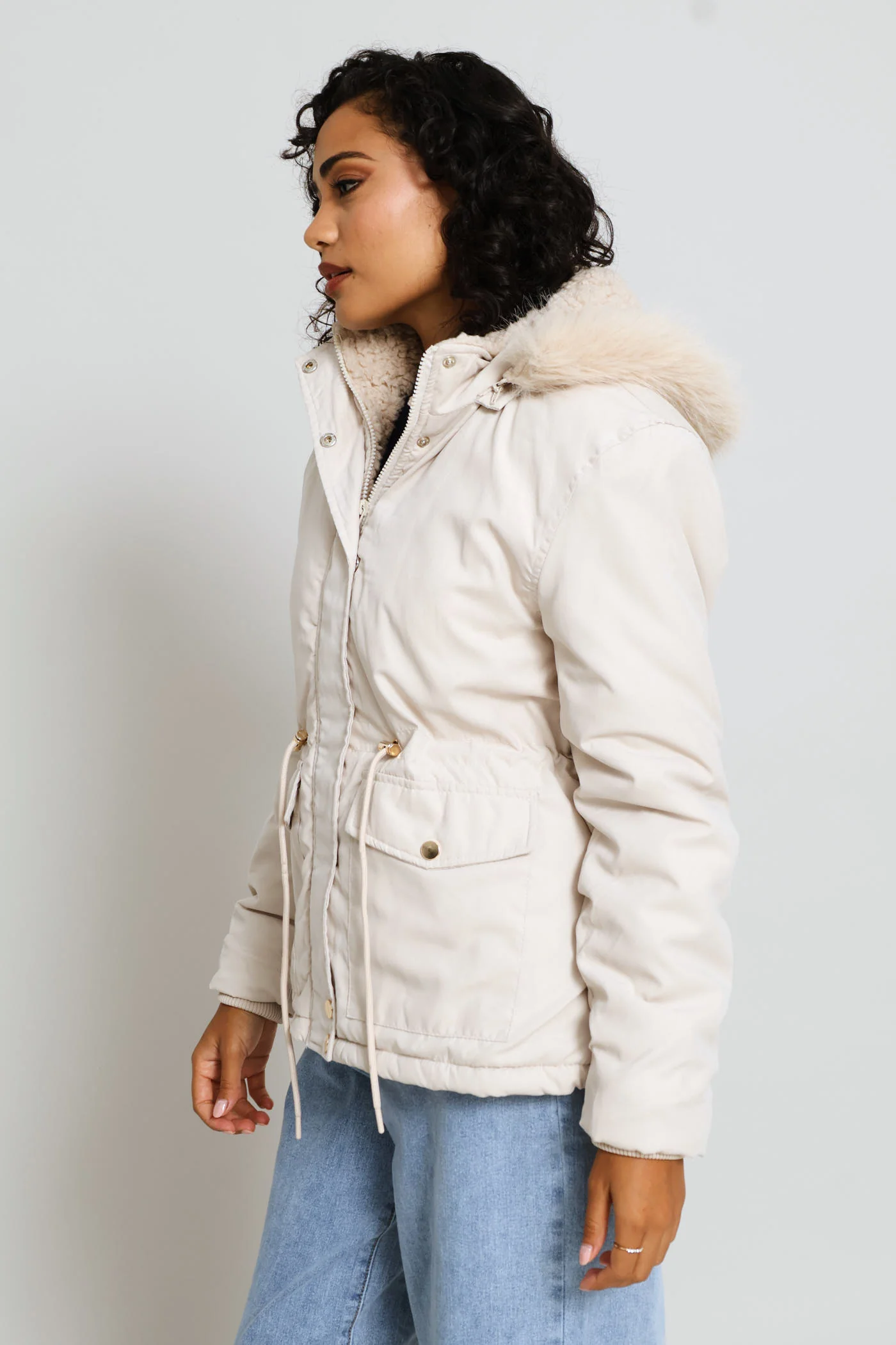 Sherpa Lined Parka Jacket - Light Stone - Image 3