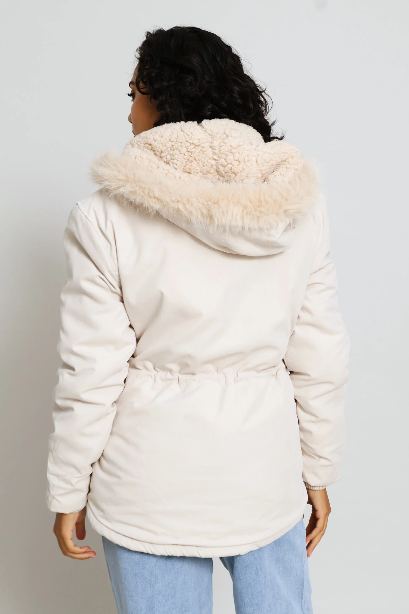 Sherpa Lined Parka Jacket - Light Stone - Image 4