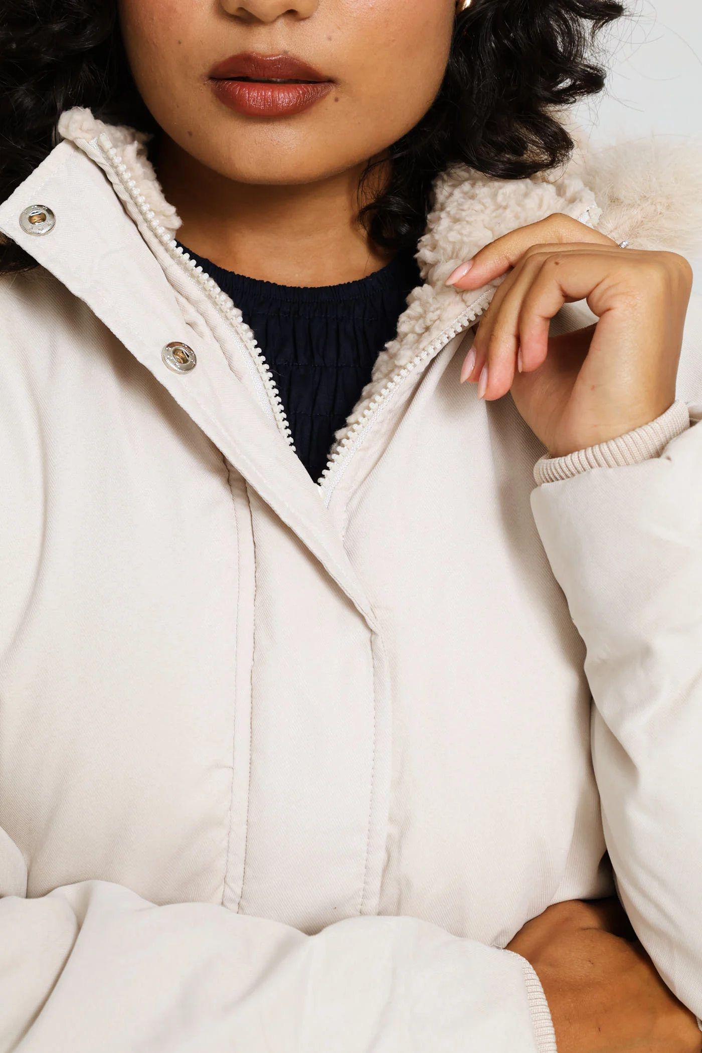 Sherpa Lined Parka Jacket - Light Stone - Image 5