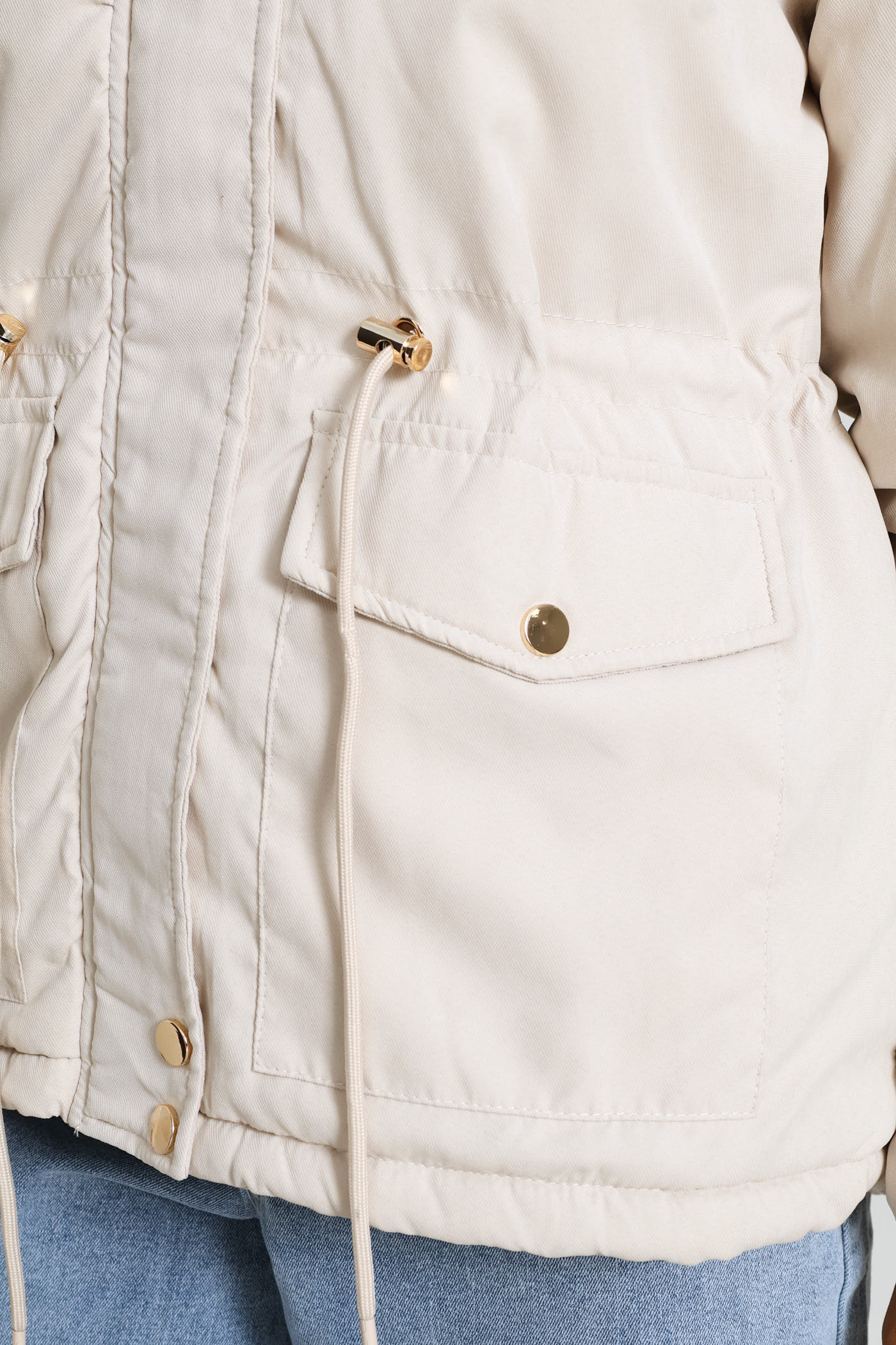 Sherpa Lined Parka Jacket - Light Stone - Image 6