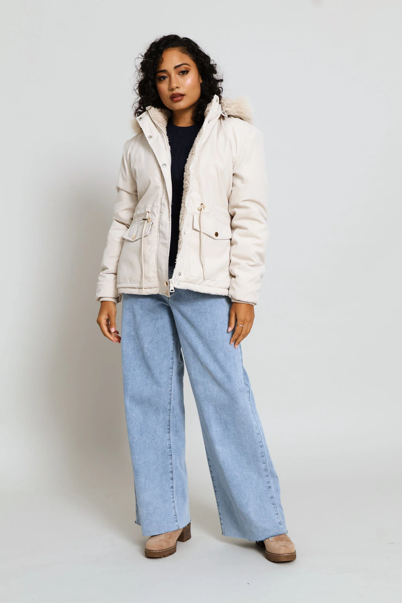Sherpa Lined Parka Jacket - Light Stone - Image 7