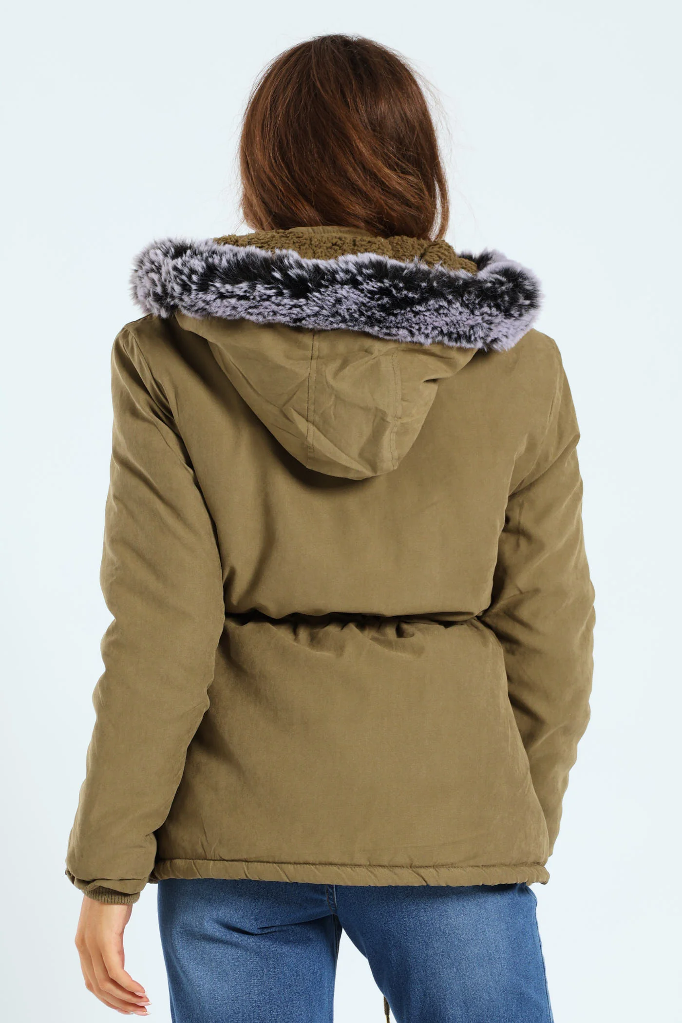 Sherpa Lined Parker With Contrast Detachable Fur Hood - Army Green - Image 3