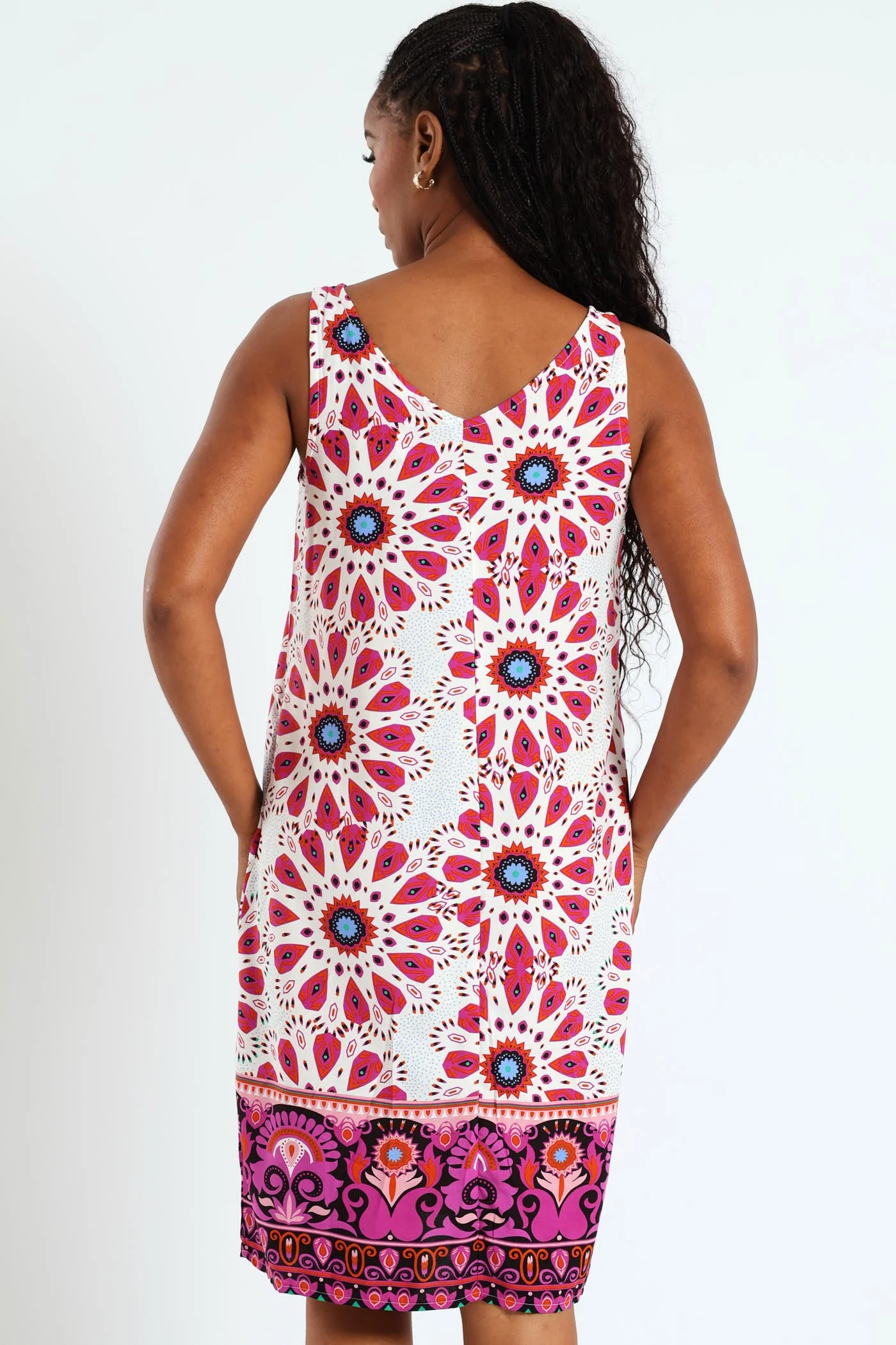 Shift Mini Dress With Border & Pocket Detail - Magenta - Image 2