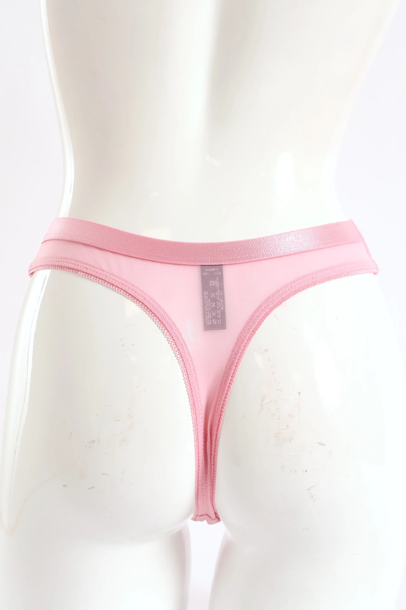 Shimmer Lace & Mesh Thong - Pink - Image 2