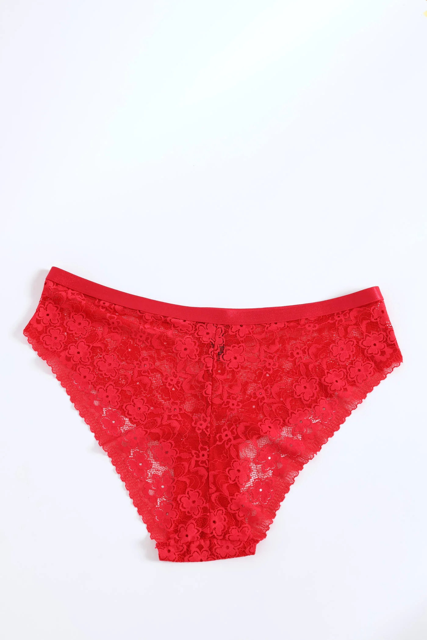 Shimmer Waistband Lace Midi Panty - Red - Image 3