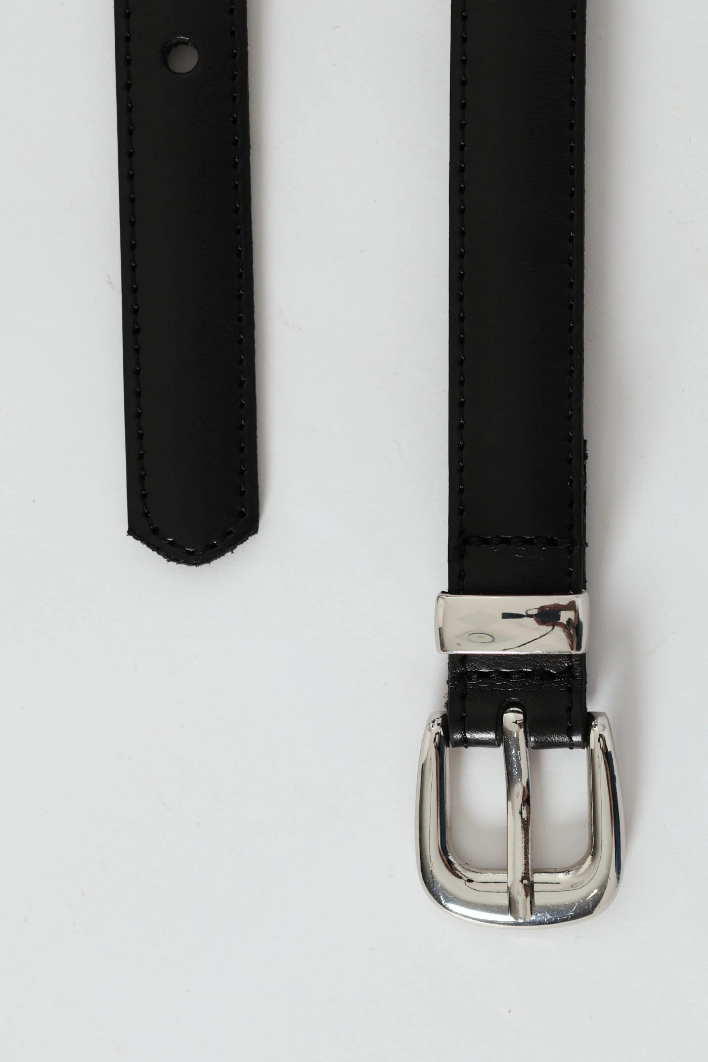 Shiney Buckle 2Cm Leather Belt - Black - Image 3