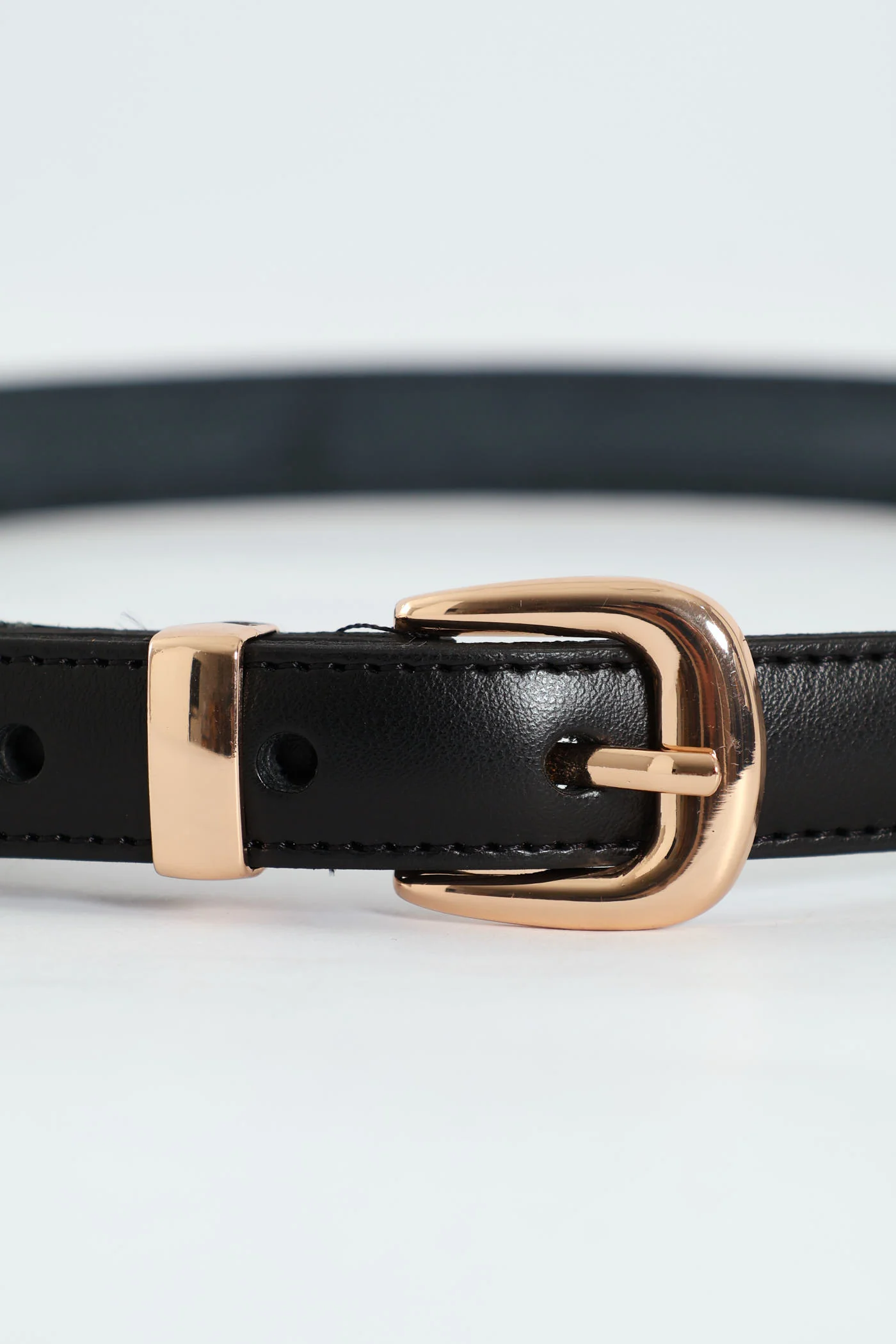 Shiney Gold Buckle 2Cm Leather Belt - Black - Image 2