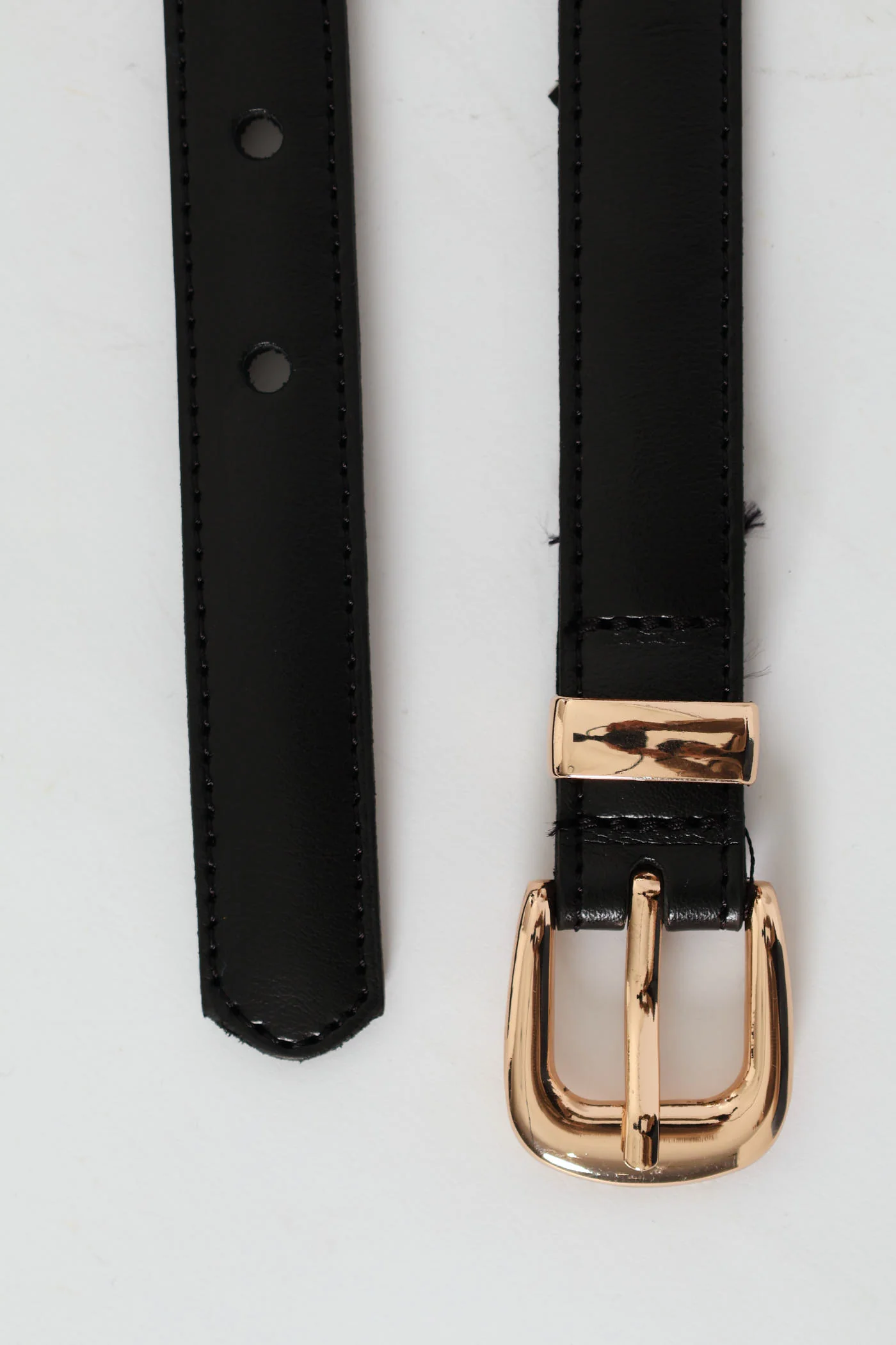 Shiney Gold Buckle 2Cm Leather Belt - Black - Image 3